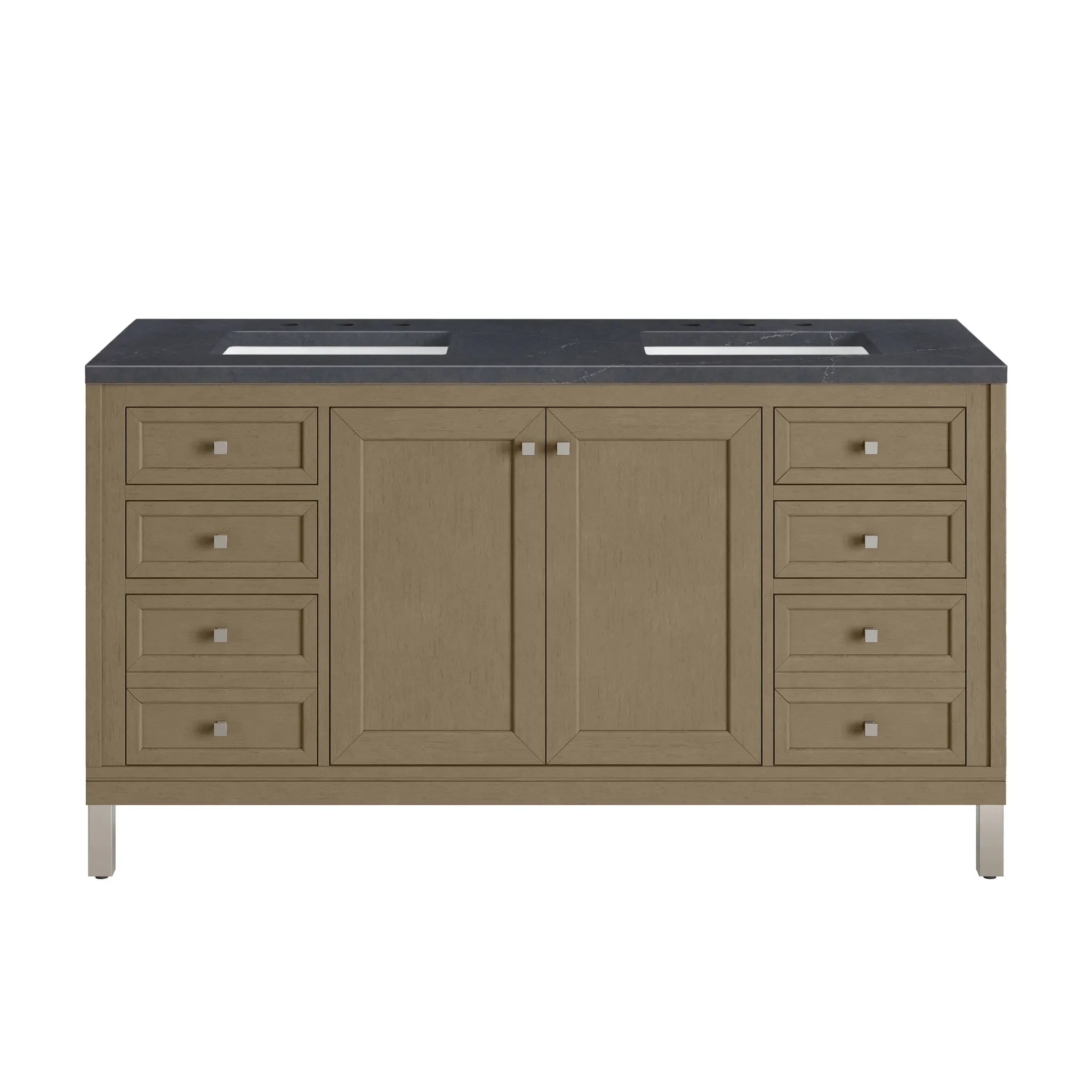 60" Chicago Double Vanity in Walnut Whisper-Charcoal Soapstone Silestone-8" Widespread image 1