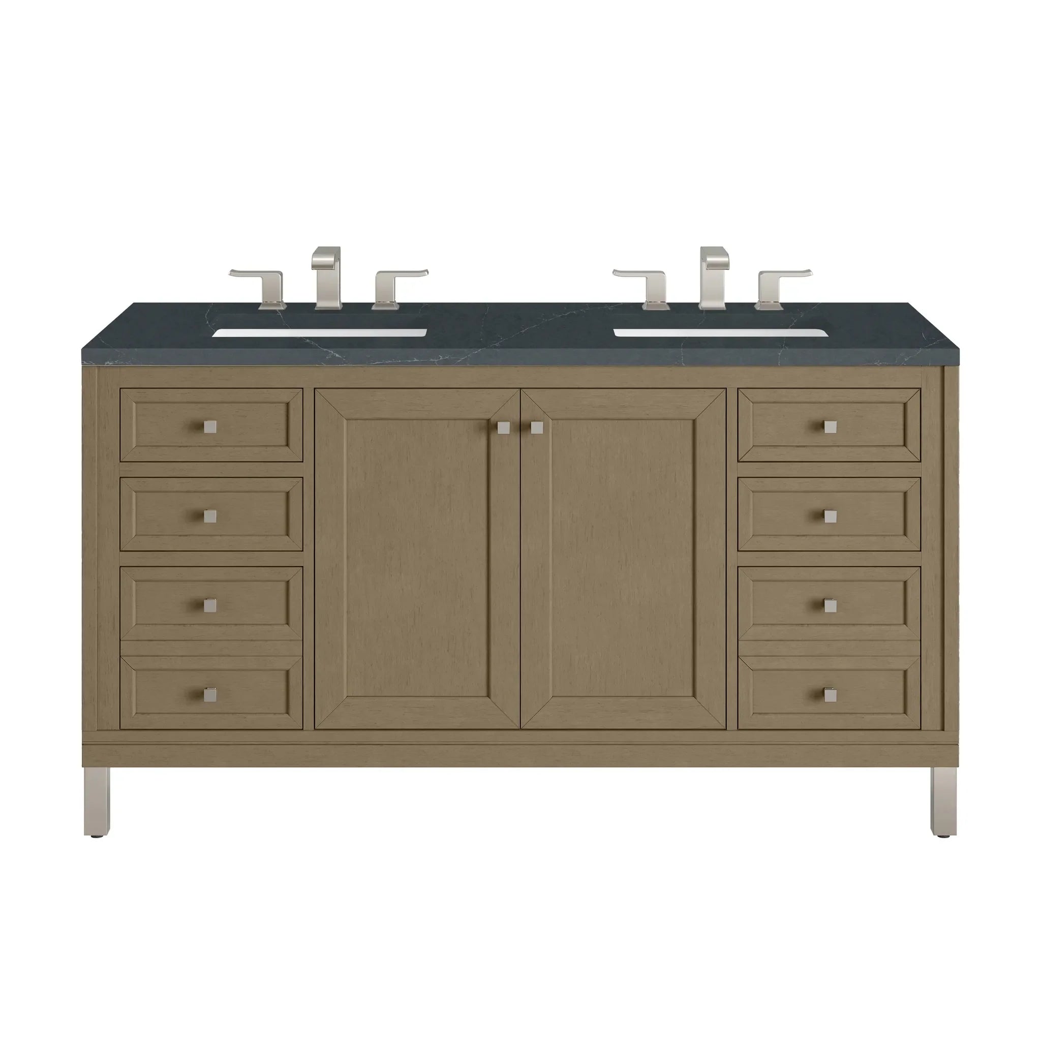 60" Chicago Double Vanity in Walnut Whisper-Charcoal Soapstone Silestone-8" Widespread image
