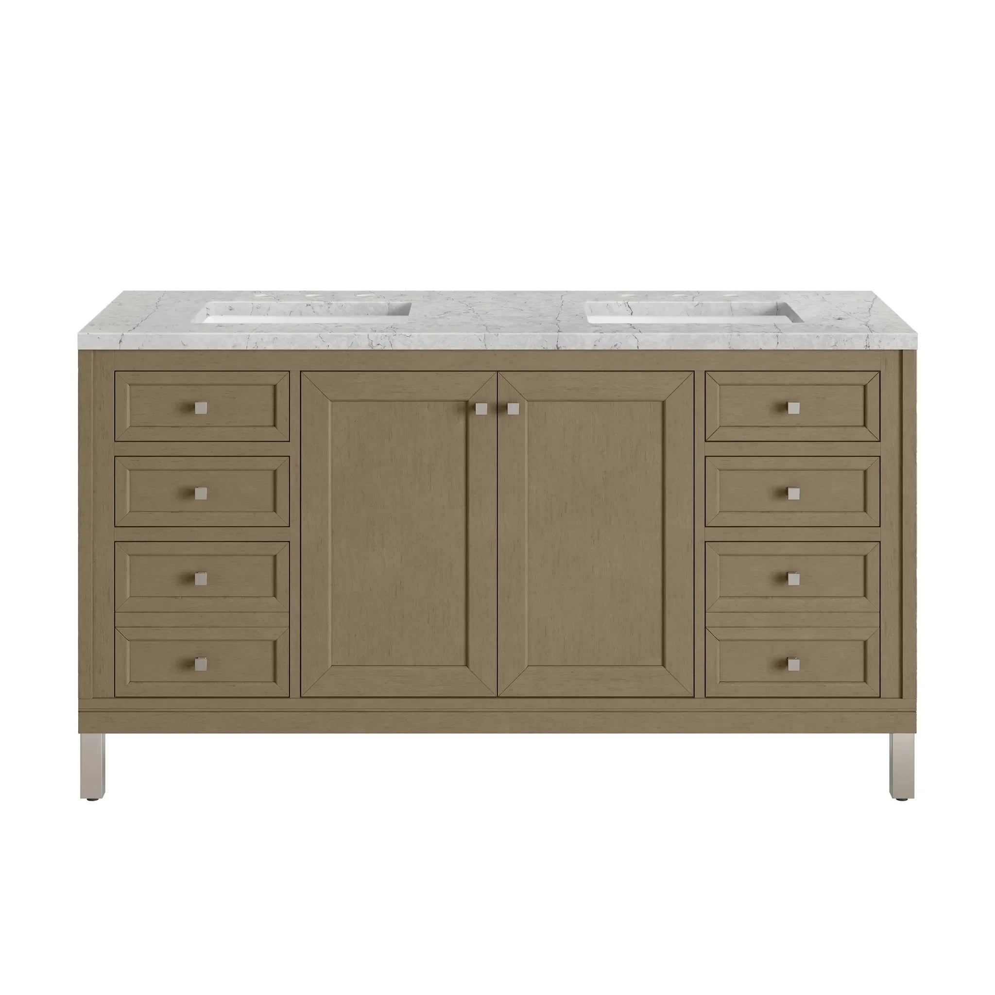 60" Chicago Double Vanity in Walnut Whisper-Eternal Jasmine Pearl Silestone-8" Widespread image 1