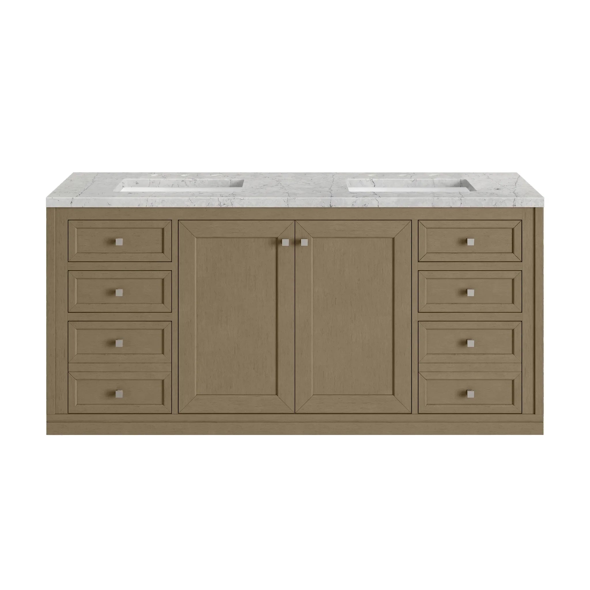 60" Chicago Double Vanity in Walnut Whisper-Eternal Jasmine Pearl Silestone-8" Widespread image 3