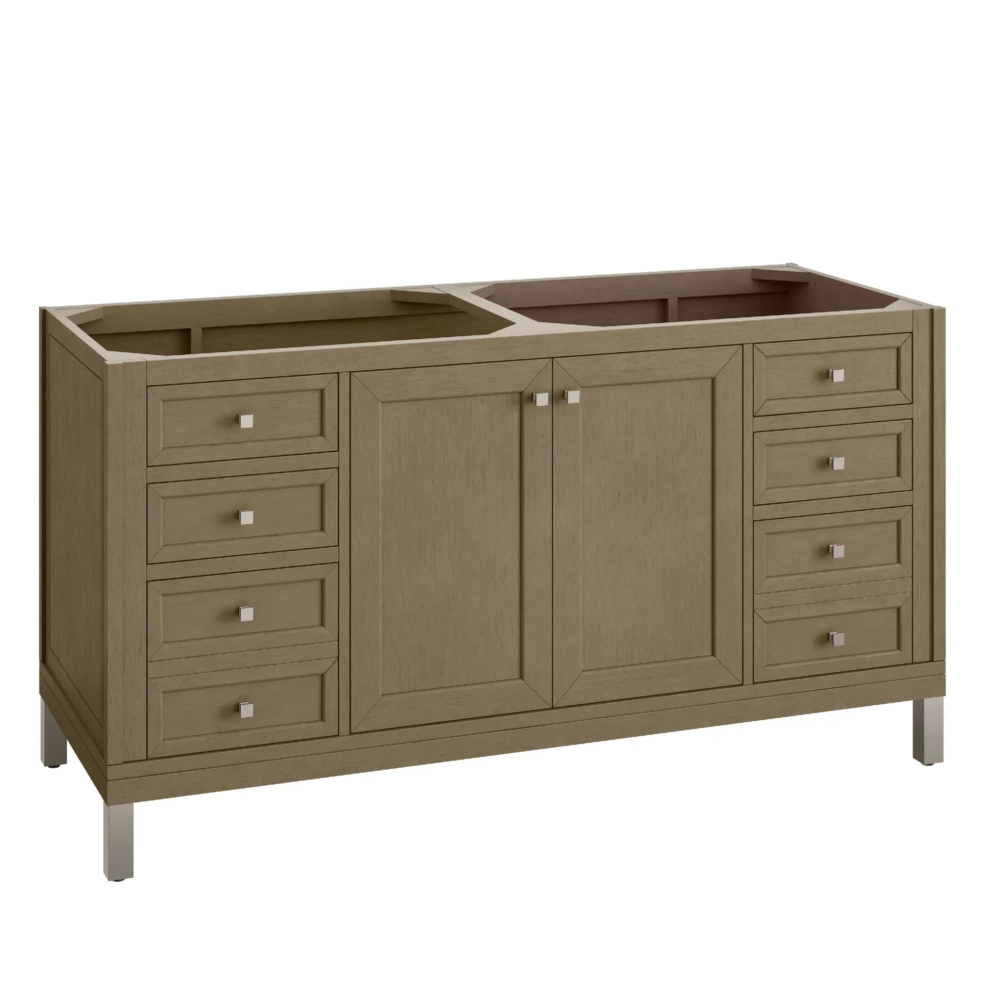 60" Chicago Double Vanity in Walnut Whisper-Eternal Jasmine Pearl Silestone-8" Widespread image 4
