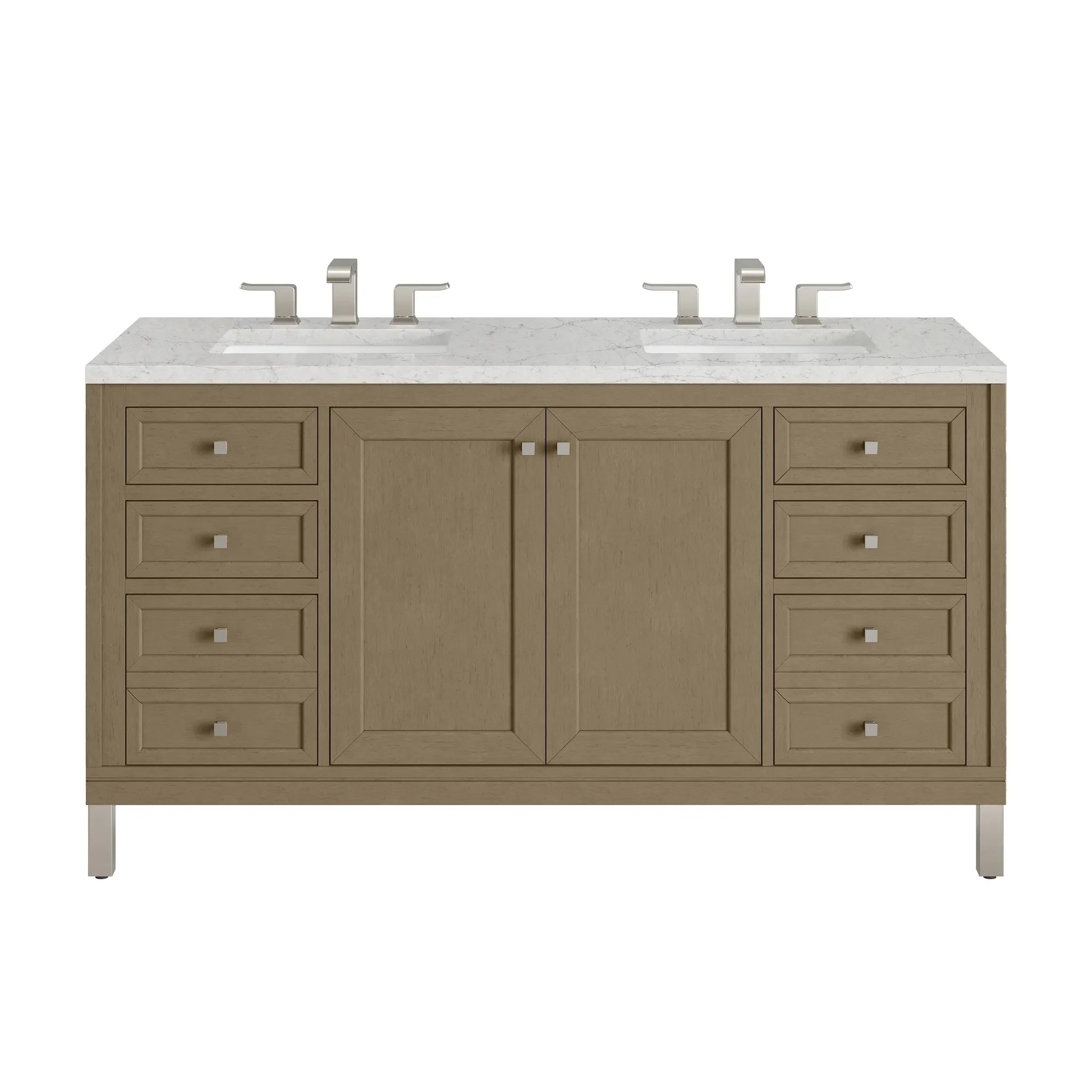 60" Chicago Double Vanity in Walnut Whisper-Eternal Jasmine Pearl Silestone-8" Widespread image
