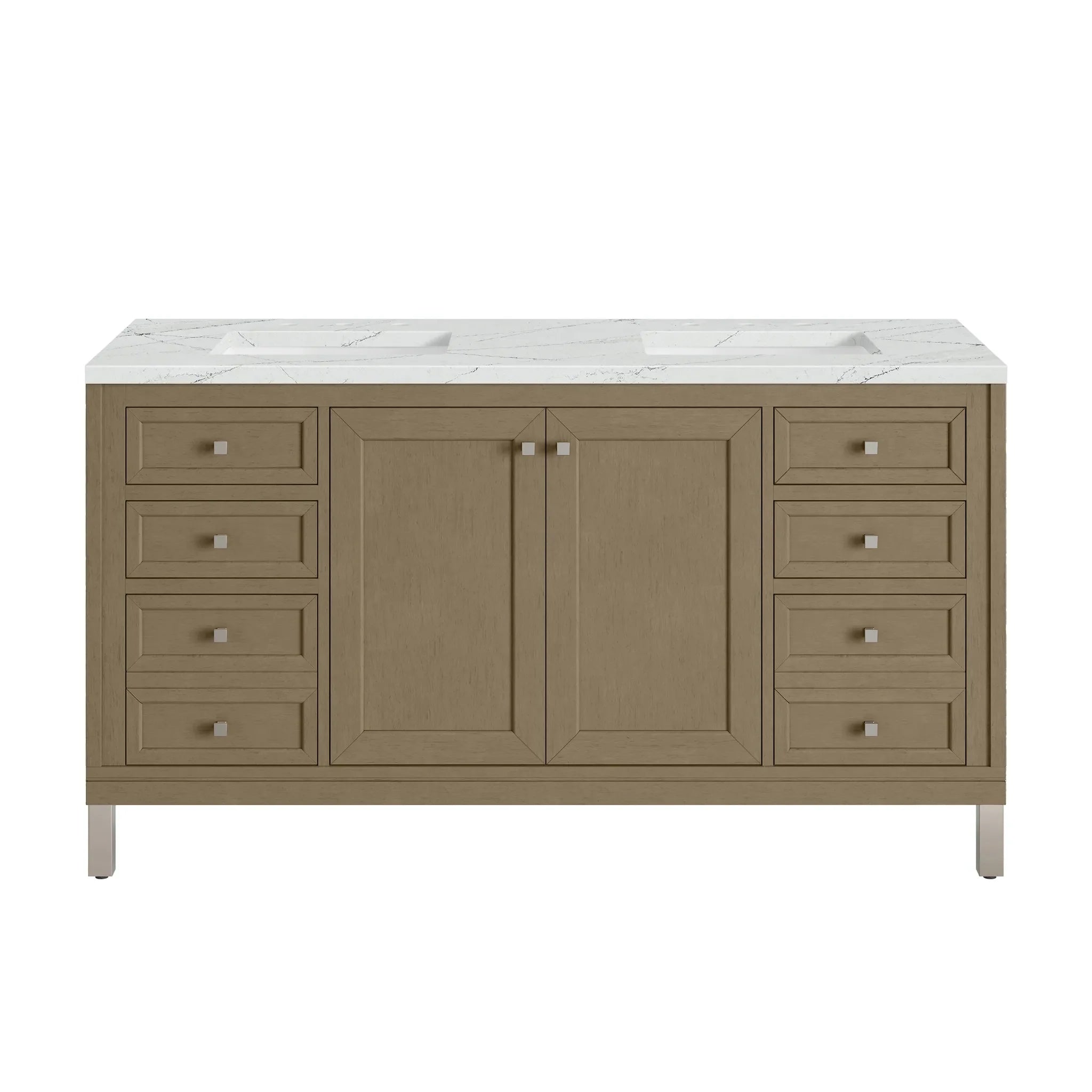 60" Chicago Double Vanity in Walnut Whisper-Ethereal Noctis Silestone-8" Widespread image 1