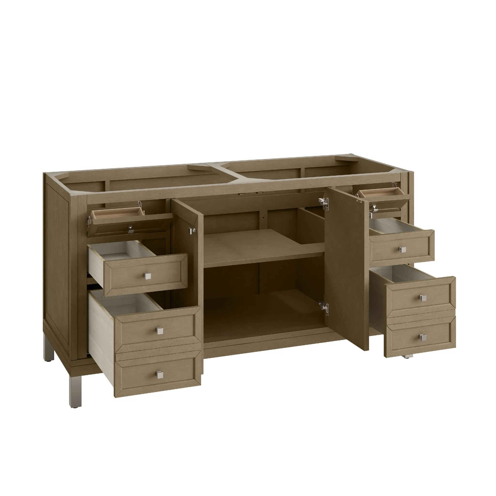 60" Chicago Double Vanity in Walnut Whisper-White Zeus Silestone-8" Widespread image 14