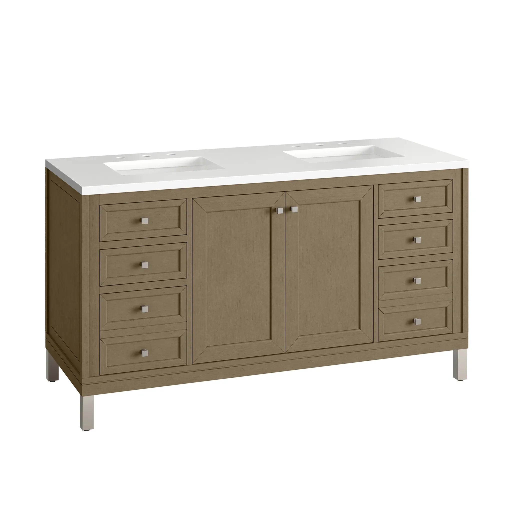 60" Chicago Double Vanity in Walnut Whisper-White Zeus Silestone-8" Widespread image 16