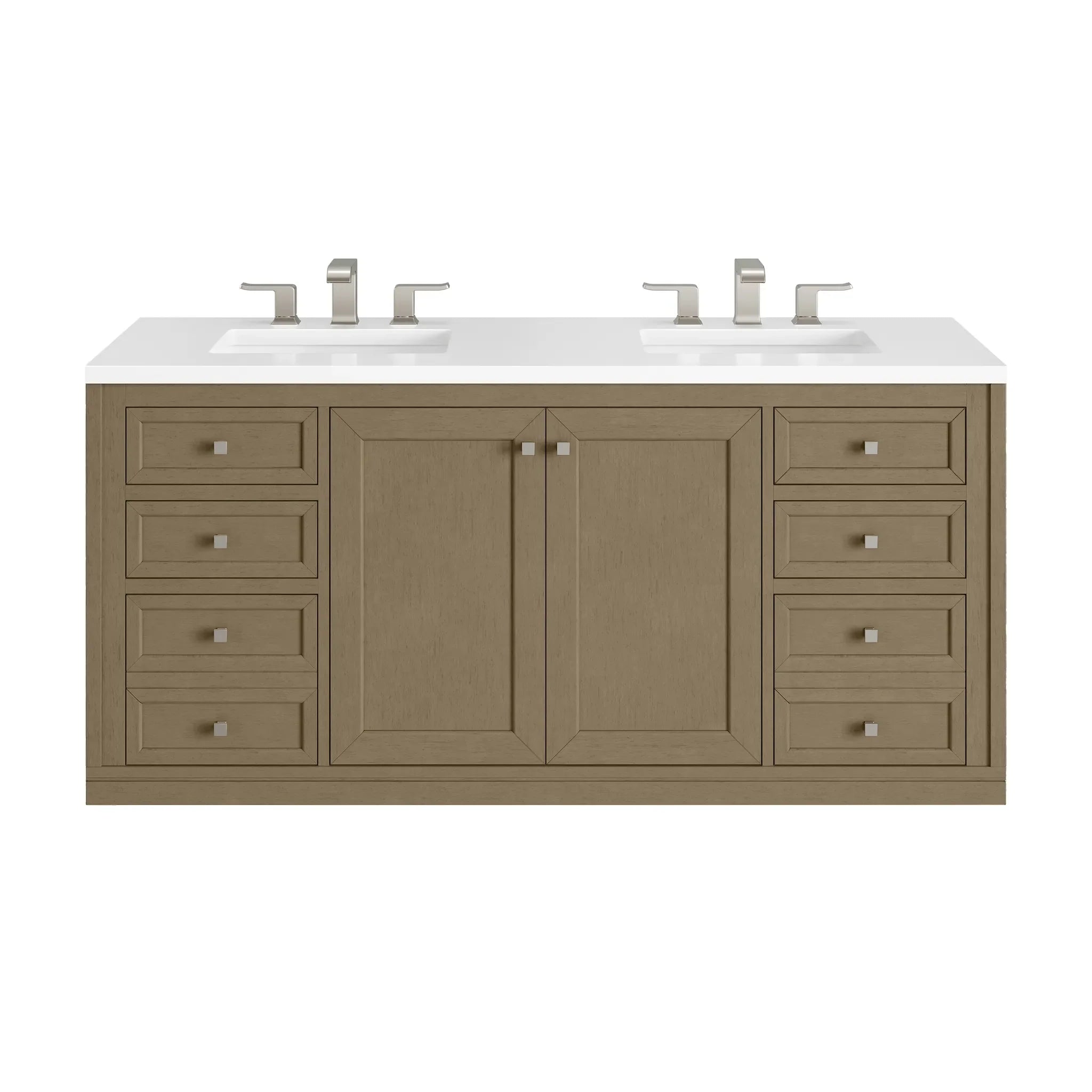 60" Chicago Double Vanity in Walnut Whisper-White Zeus Silestone-8" Widespread image 2
