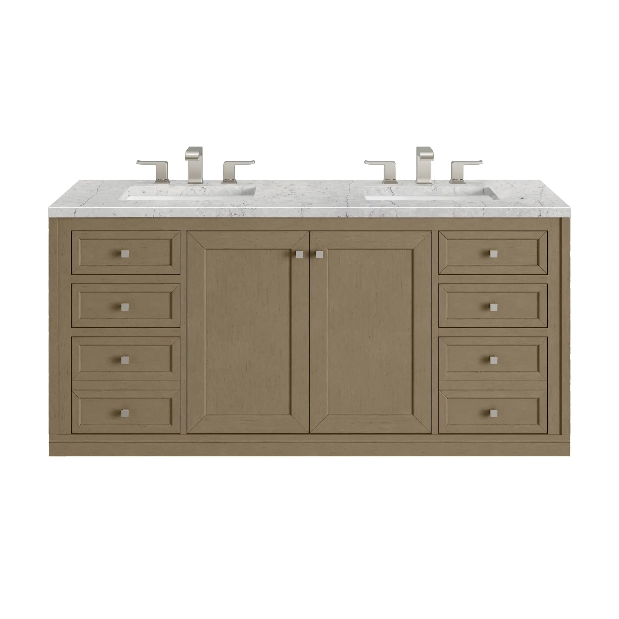 60" Chicago Double Vanity in Walnut Whisper Wireless Charger-Eternal Jasmine Pearl Silestone-8" Widespread image 2