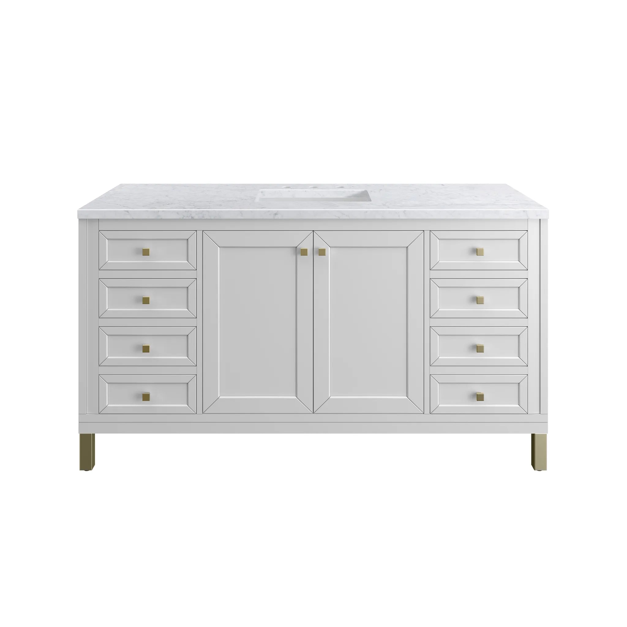 60" Chicago Single Vanity in Glossy White-Carrara White Marble-8" Widespread image
