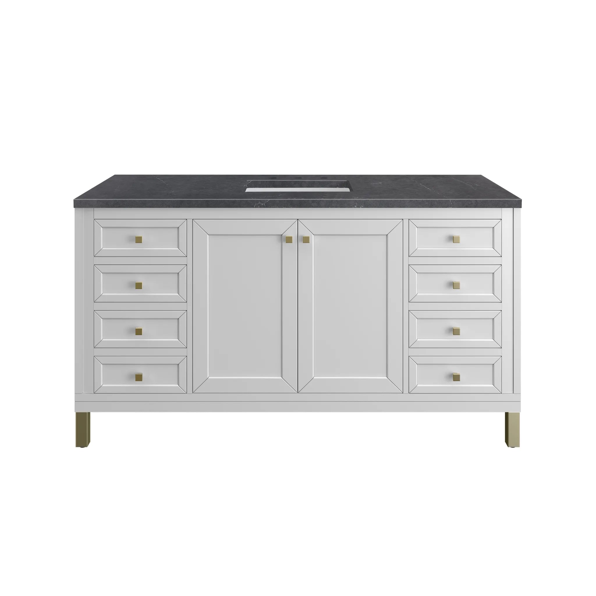 60" Chicago Single Vanity in Glossy White-Charcoal Soapstone Silestone-8" Widespread image