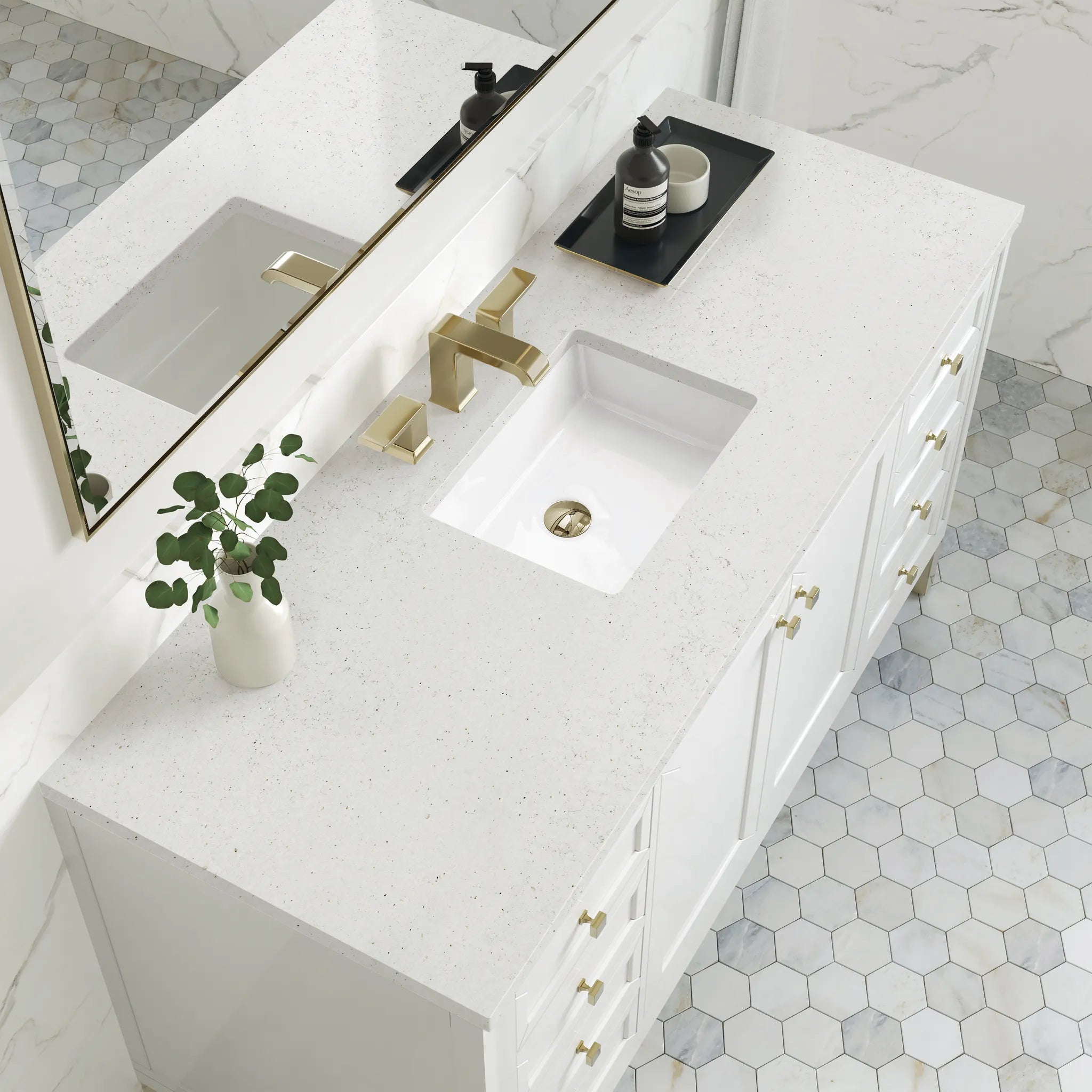 60" Chicago Single Vanity in Glossy White-Lime Delight Silestone-8" Widespread image 7