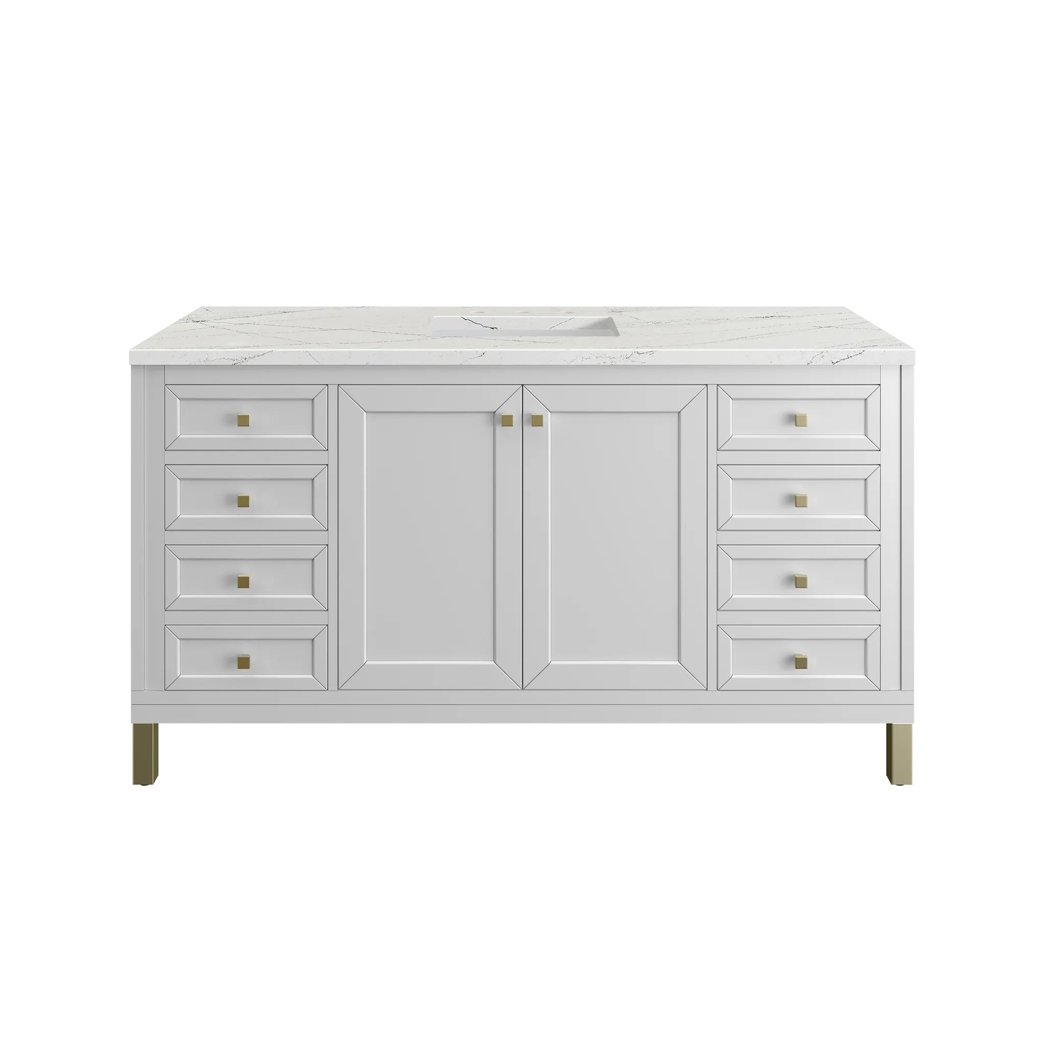 60" Chicago Single Vanity in Glossy White, w/FreePower Wireless Charger-Ethereal Noctis Silestone-8" Widespread image