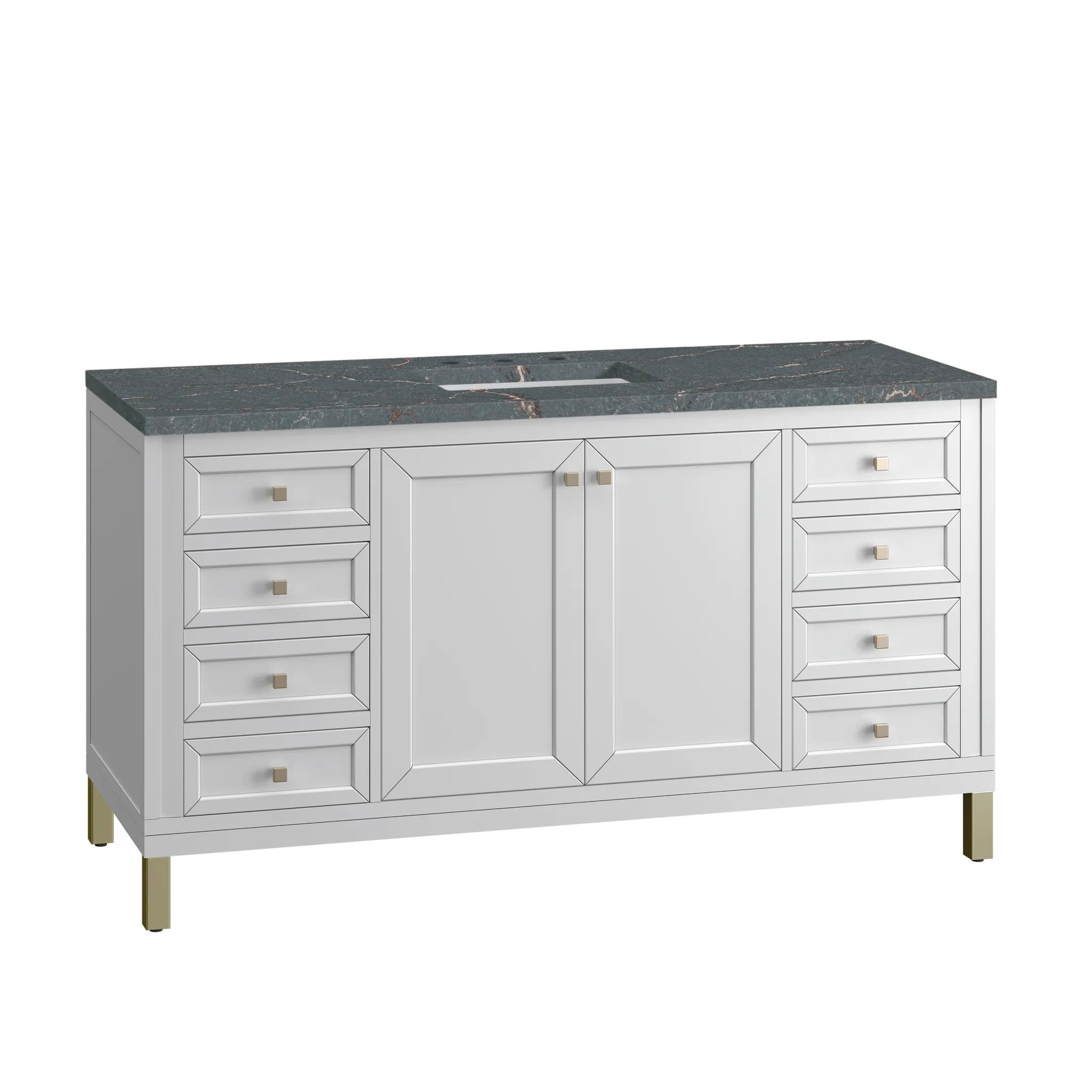 60" Chicago Single Vanity in Glossy White, w/FreePower Wireless Charger-Parisien Bleu Silestone-8" Widespread image 14
