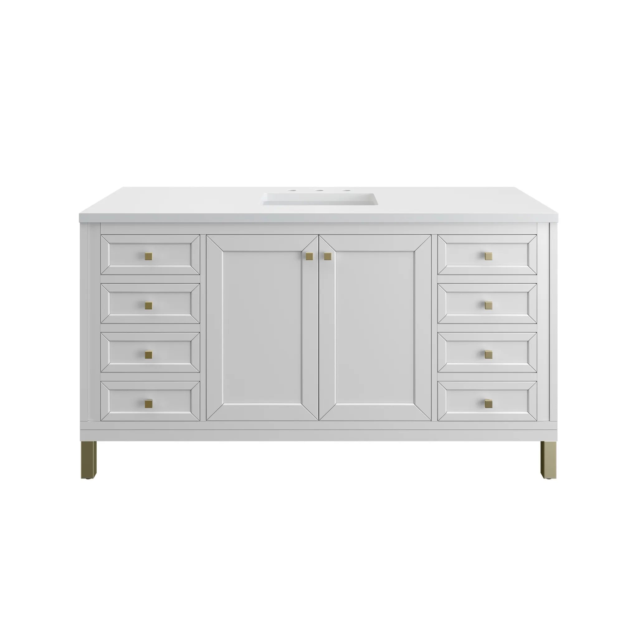 60" Chicago Single Vanity in Glossy White-White Zeus Silestone-8" Widespread image