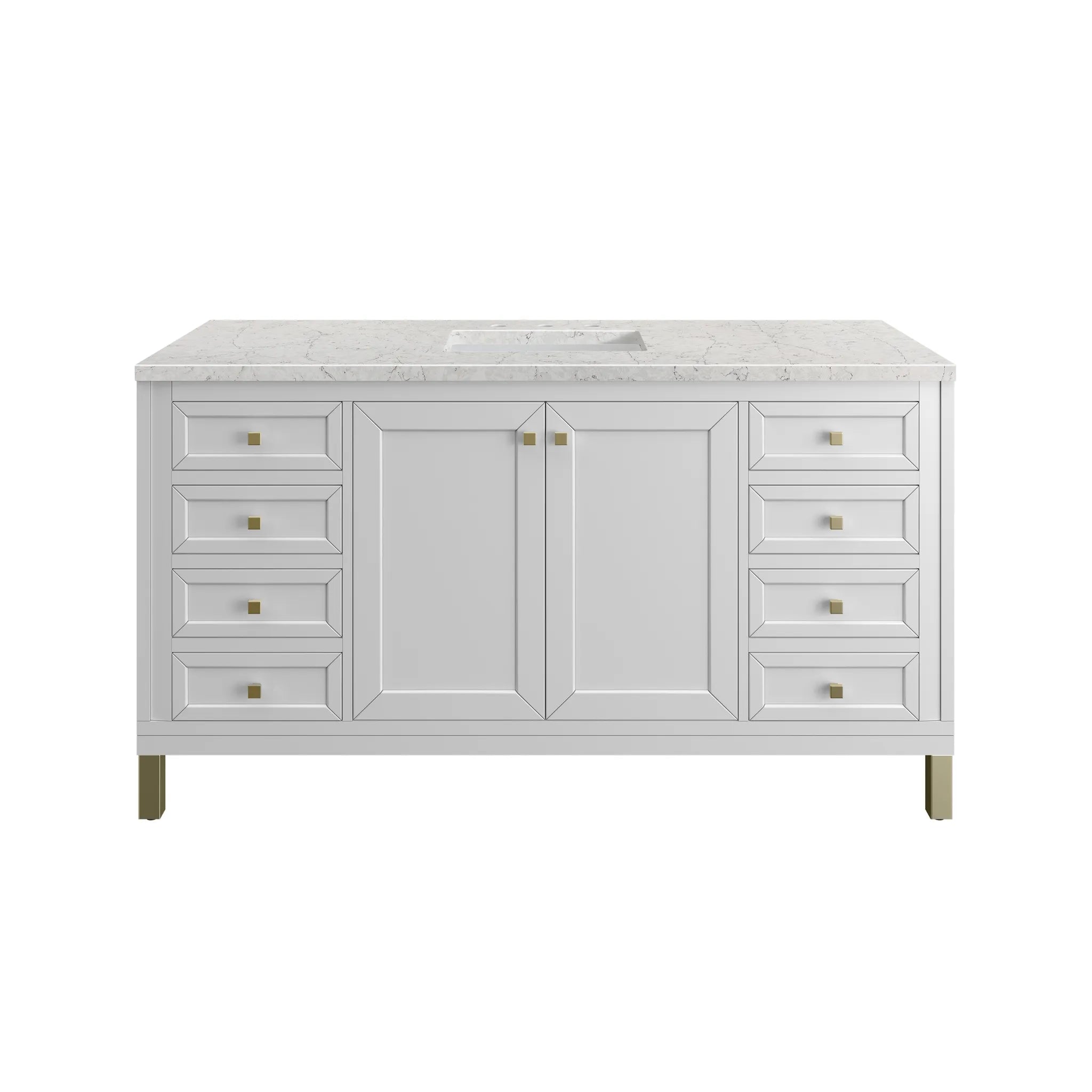 60" Chicago Single Vanity in Glossy White, Wireless Charger-Eternal Jasmine Pearl Silestone-8" Widespread image