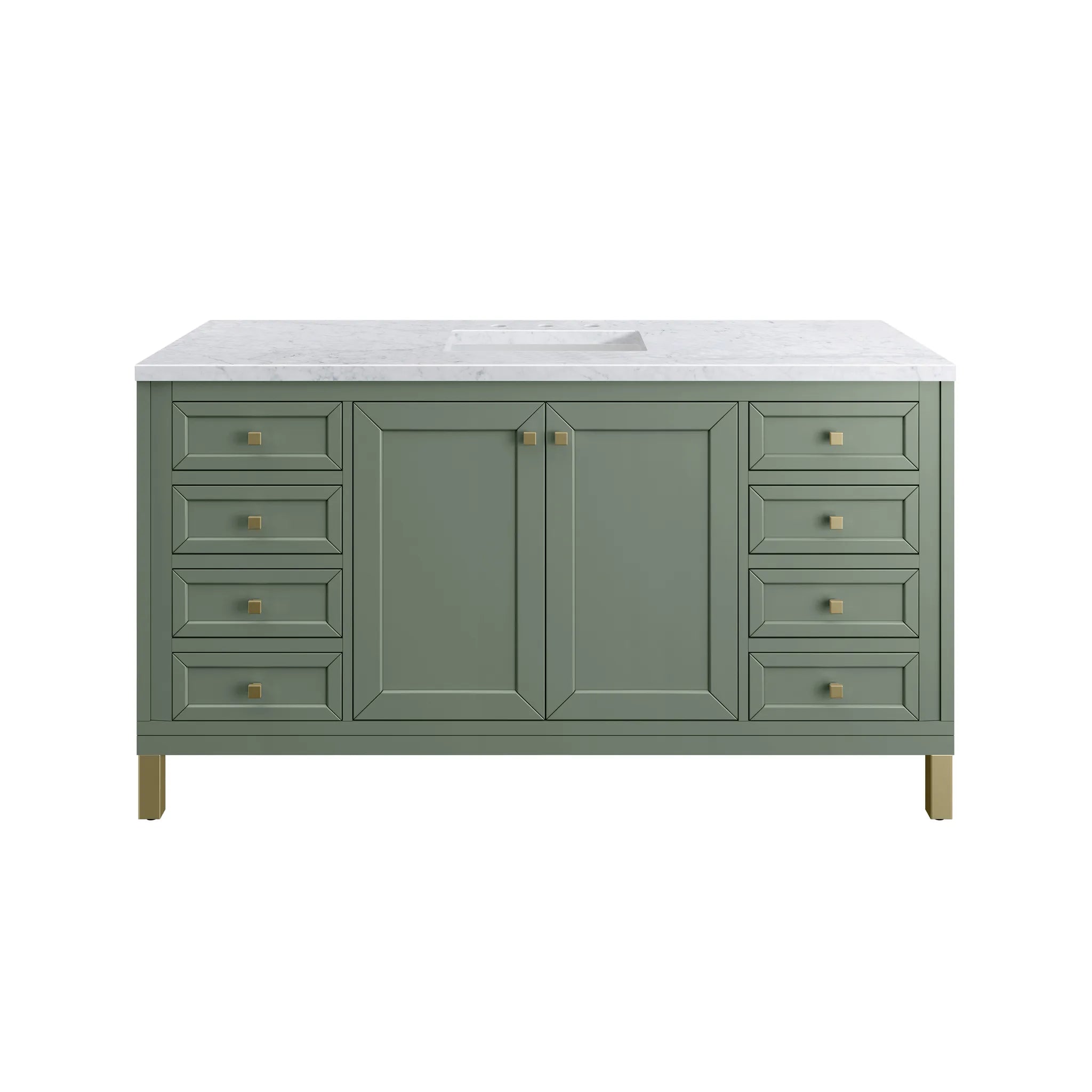 60" Chicago Single Vanity in Smokey Celadon-Carrara White Marble-8" Widespread image 1