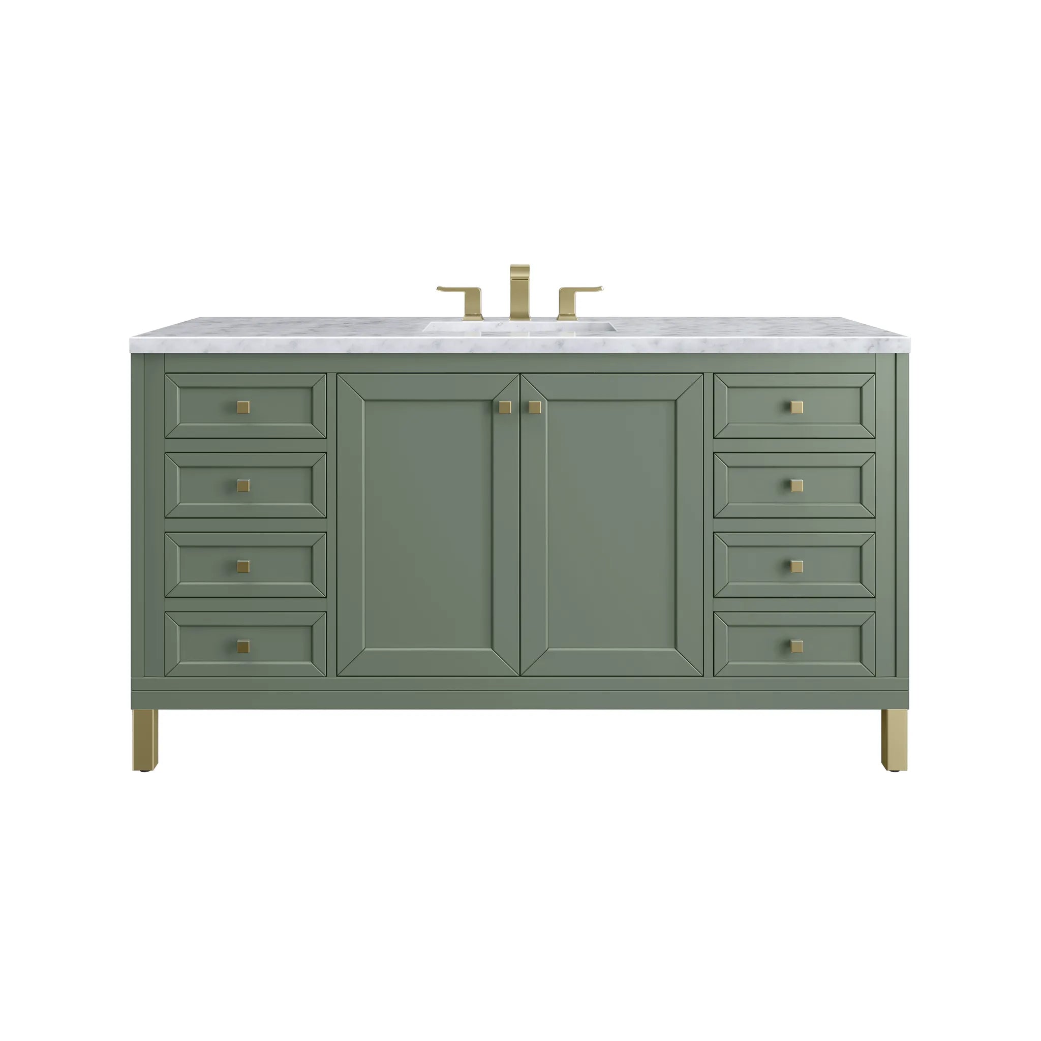 60" Chicago Single Vanity in Smokey Celadon-Carrara White Marble-8" Widespread image