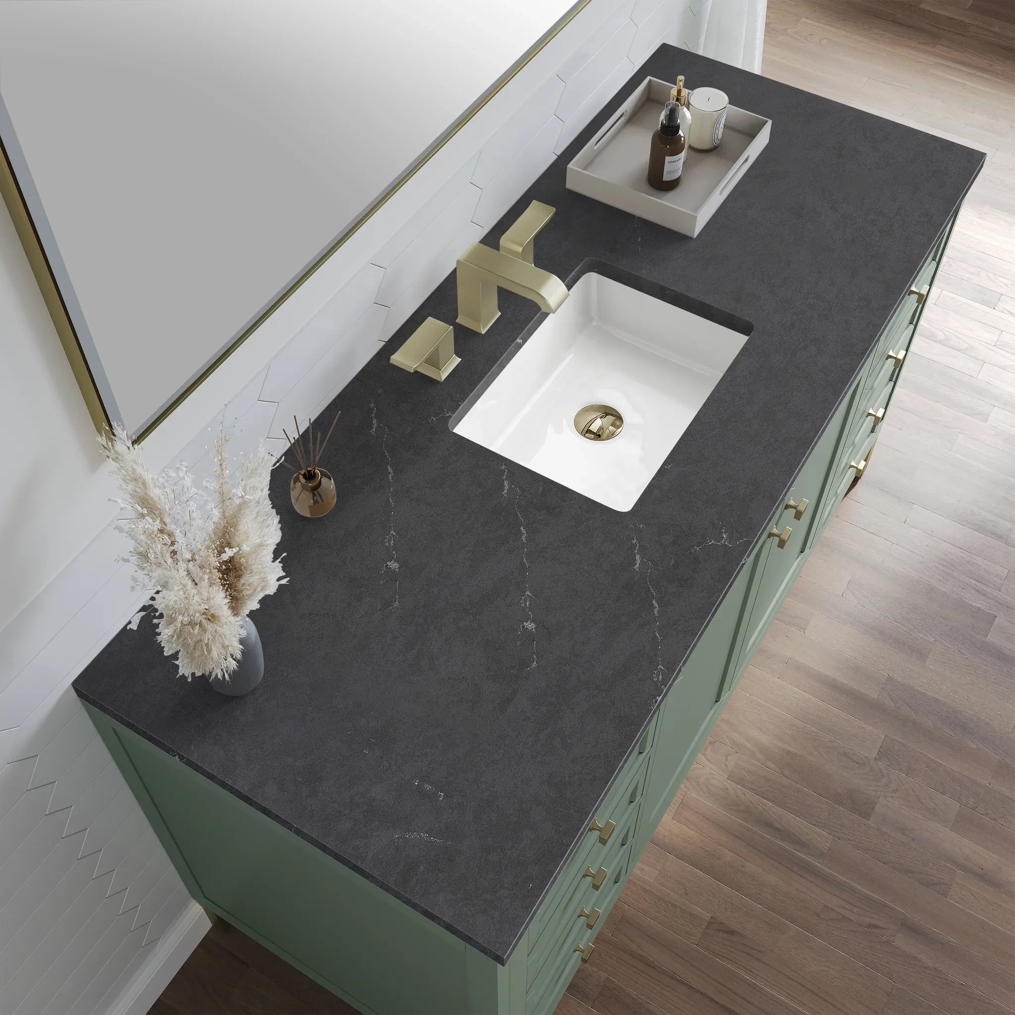 60" Chicago Single Vanity in Smokey Celadon-Charcoal Soapstone Silestone-8" Widespread image 8