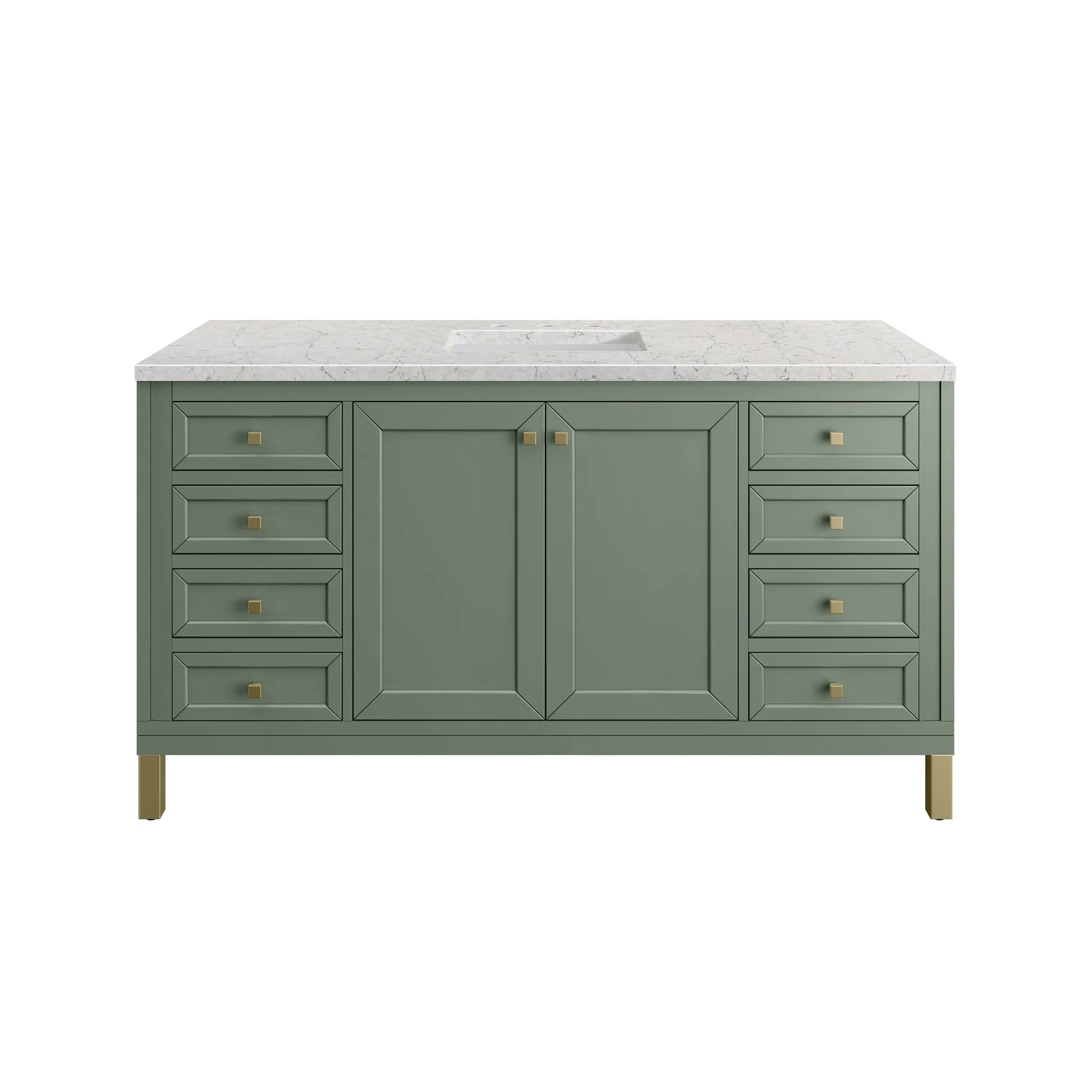 60" Chicago Single Vanity in Smokey Celadon-Eternal Jasmine Pearl Silestone-8" Widespread image 1