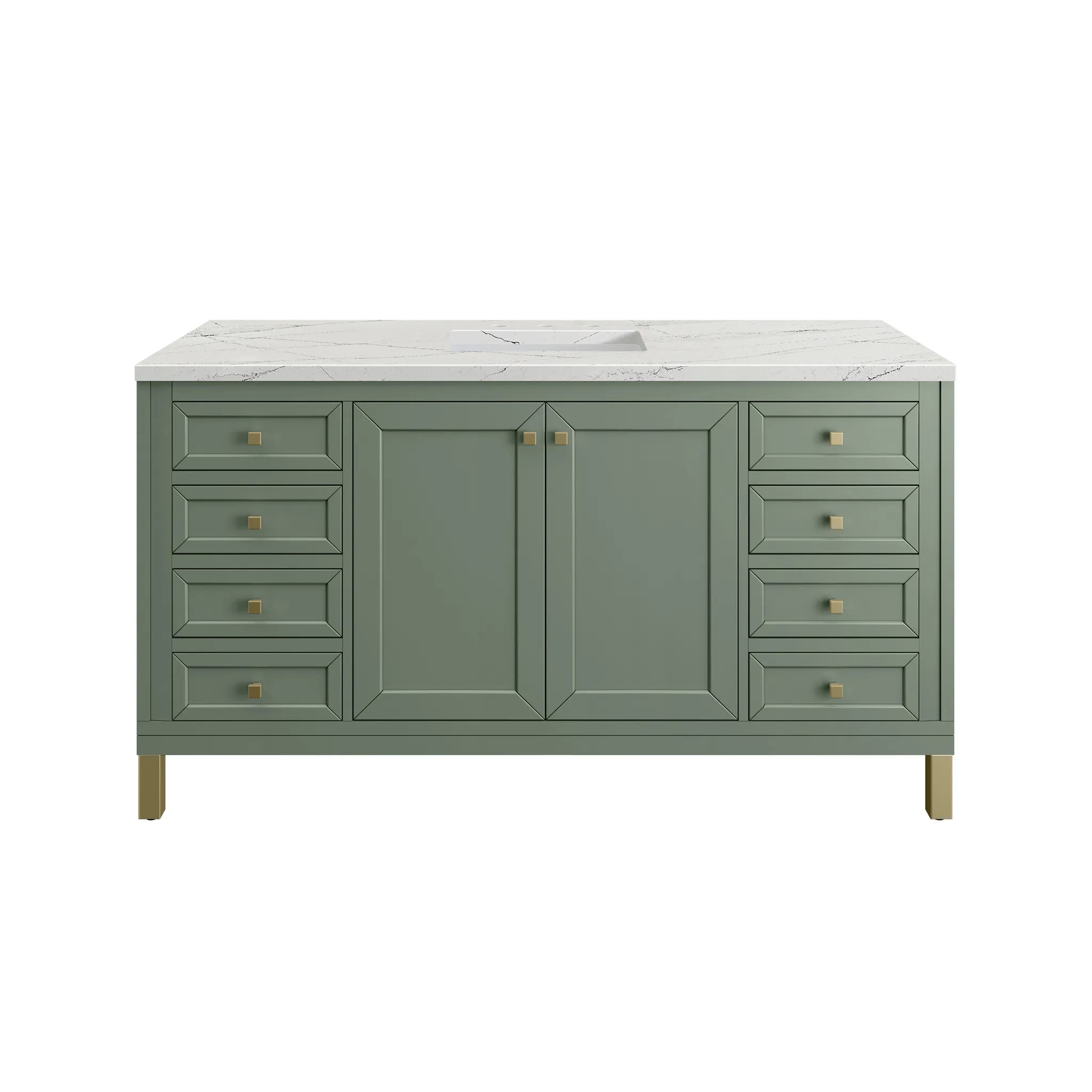 60" Chicago Single Vanity in Smokey Celadon-Ethereal Noctis Silestone-8" Widespread image 1