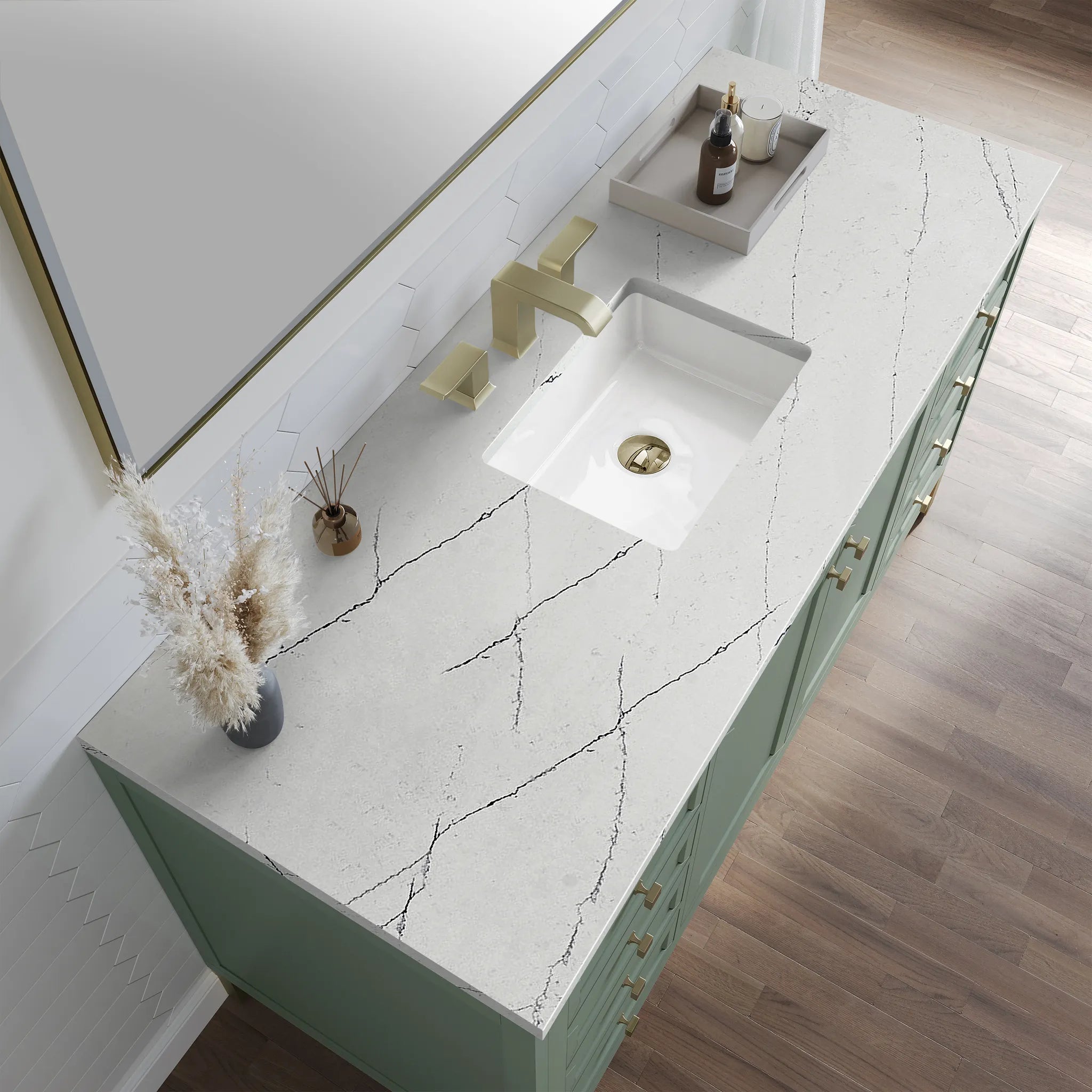 60" Chicago Single Vanity in Smokey Celadon-Ethereal Noctis Silestone-8" Widespread image 8