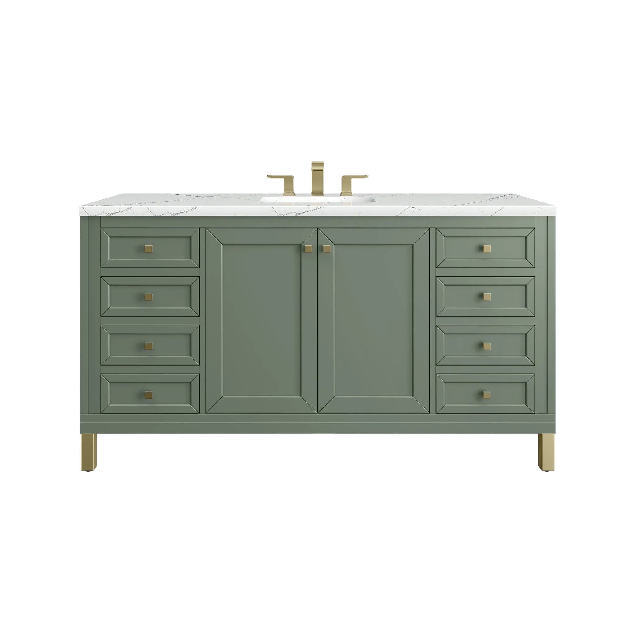 60" Chicago Single Vanity in Smokey Celadon, w/FreePower Wireless Charger-Ethereal Noctis Silestone-8" Widespread image