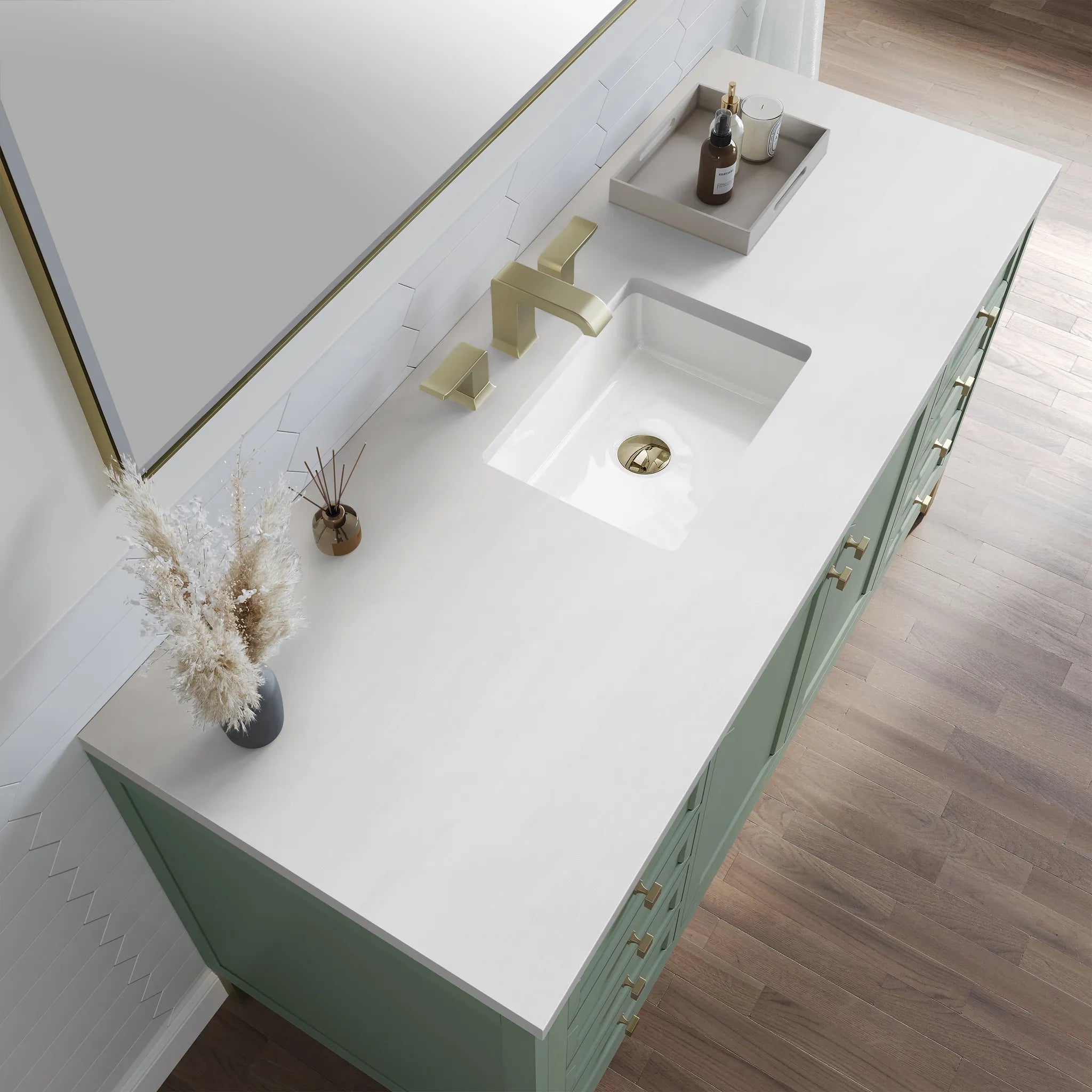 60" Chicago Single Vanity in Smokey Celadon-White Zeus Silestone-8" Widespread image 10