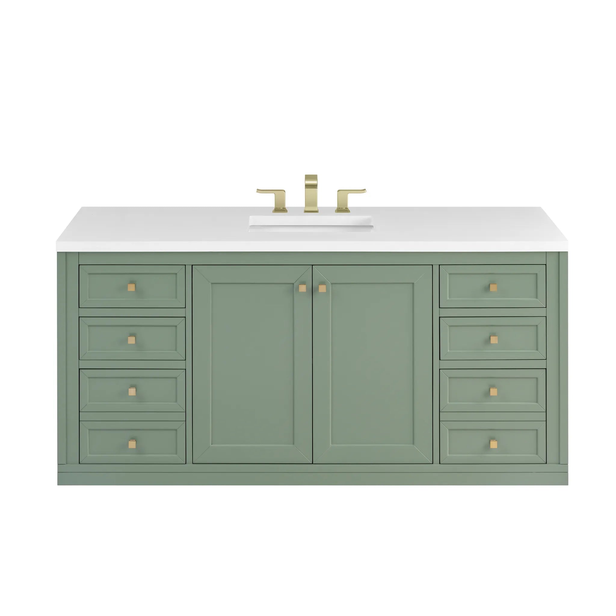60" Chicago Single Vanity in Smokey Celadon-White Zeus Silestone-8" Widespread image 2