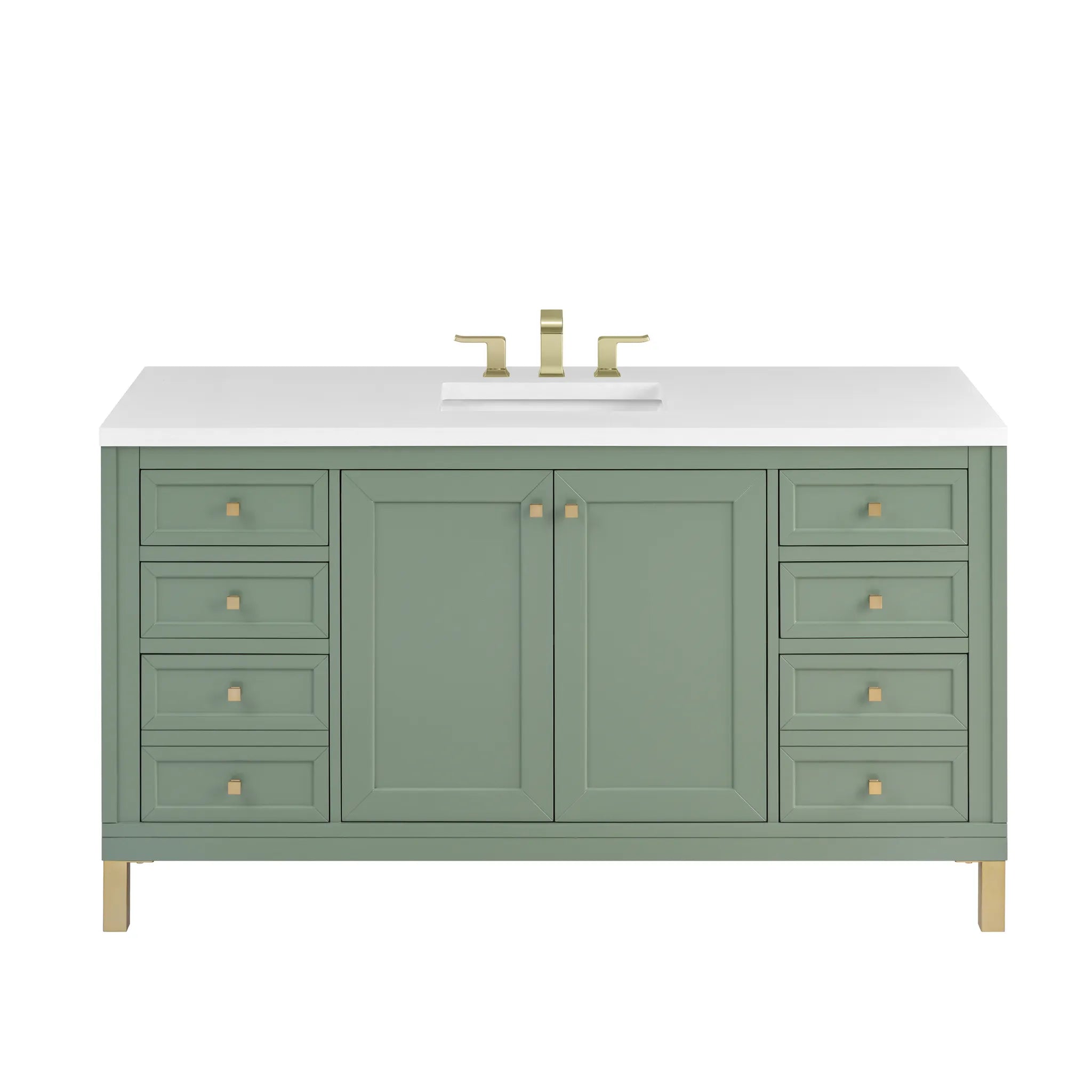 60" Chicago Single Vanity in Smokey Celadon-White Zeus Silestone-8" Widespread image