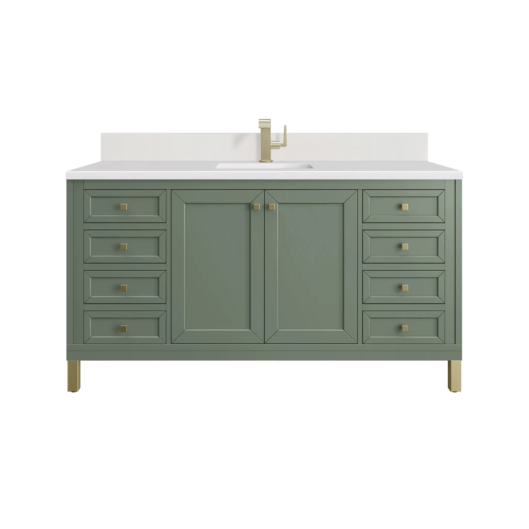 60" Chicago Single Vanity in Smokey Celadon-White Zeus Silestone & Backsplash-Single Hole image