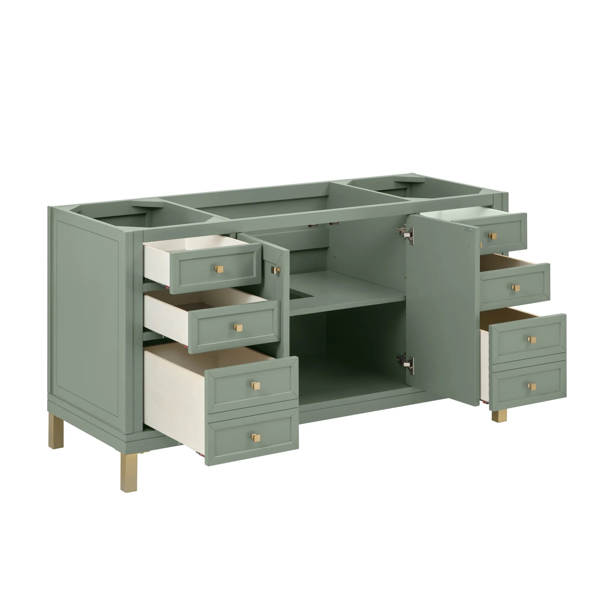 60" Chicago Single Vanity in Smokey Celadon, Wireless Charger-Eternal Jasmine Pearl Silestone-8" Widespread image 9