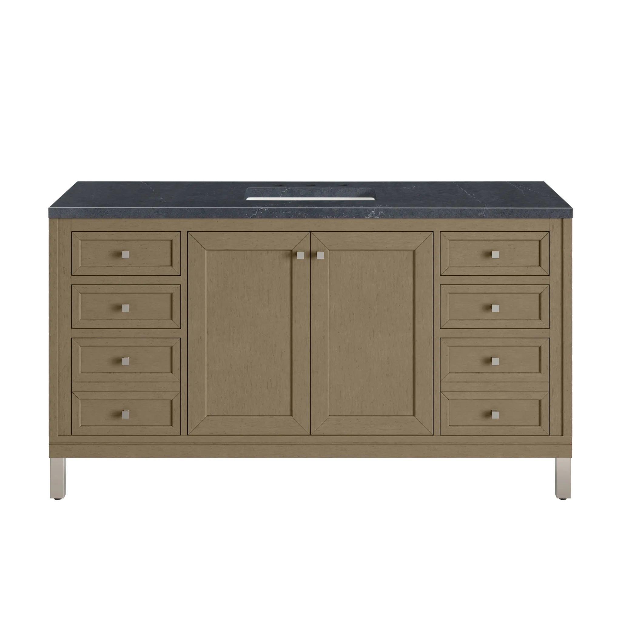 60" Chicago Single Vanity in Walnut Whisper-Charcoal Soapstone Silestone-8" Widespread image 1