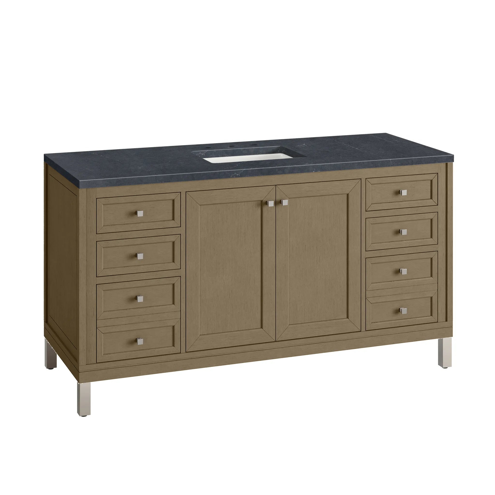 60" Chicago Single Vanity in Walnut Whisper-Charcoal Soapstone Silestone-8" Widespread image 16