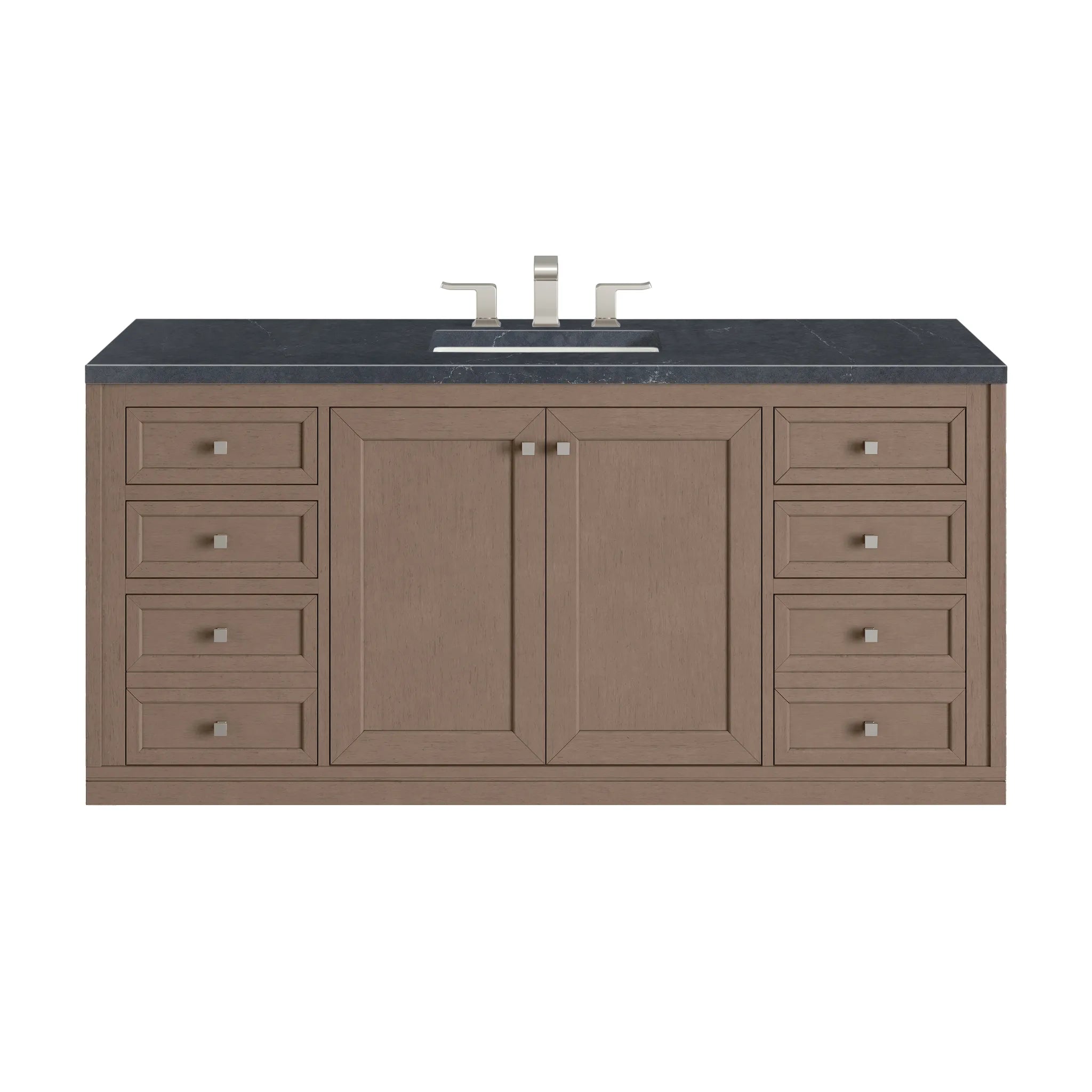 60" Chicago Single Vanity in Walnut Whisper-Charcoal Soapstone Silestone-8" Widespread image 2