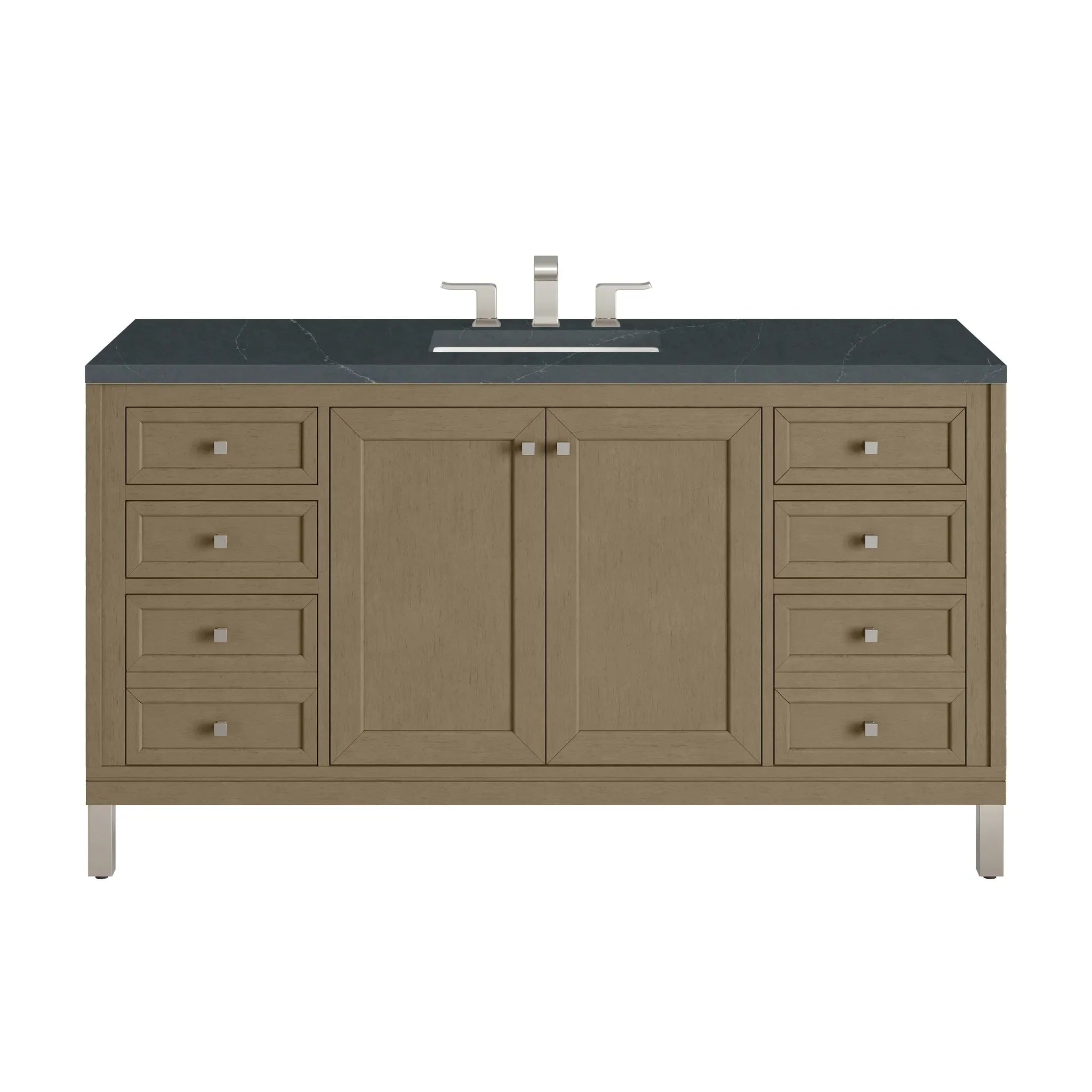 60" Chicago Single Vanity in Walnut Whisper-Charcoal Soapstone Silestone-8" Widespread image