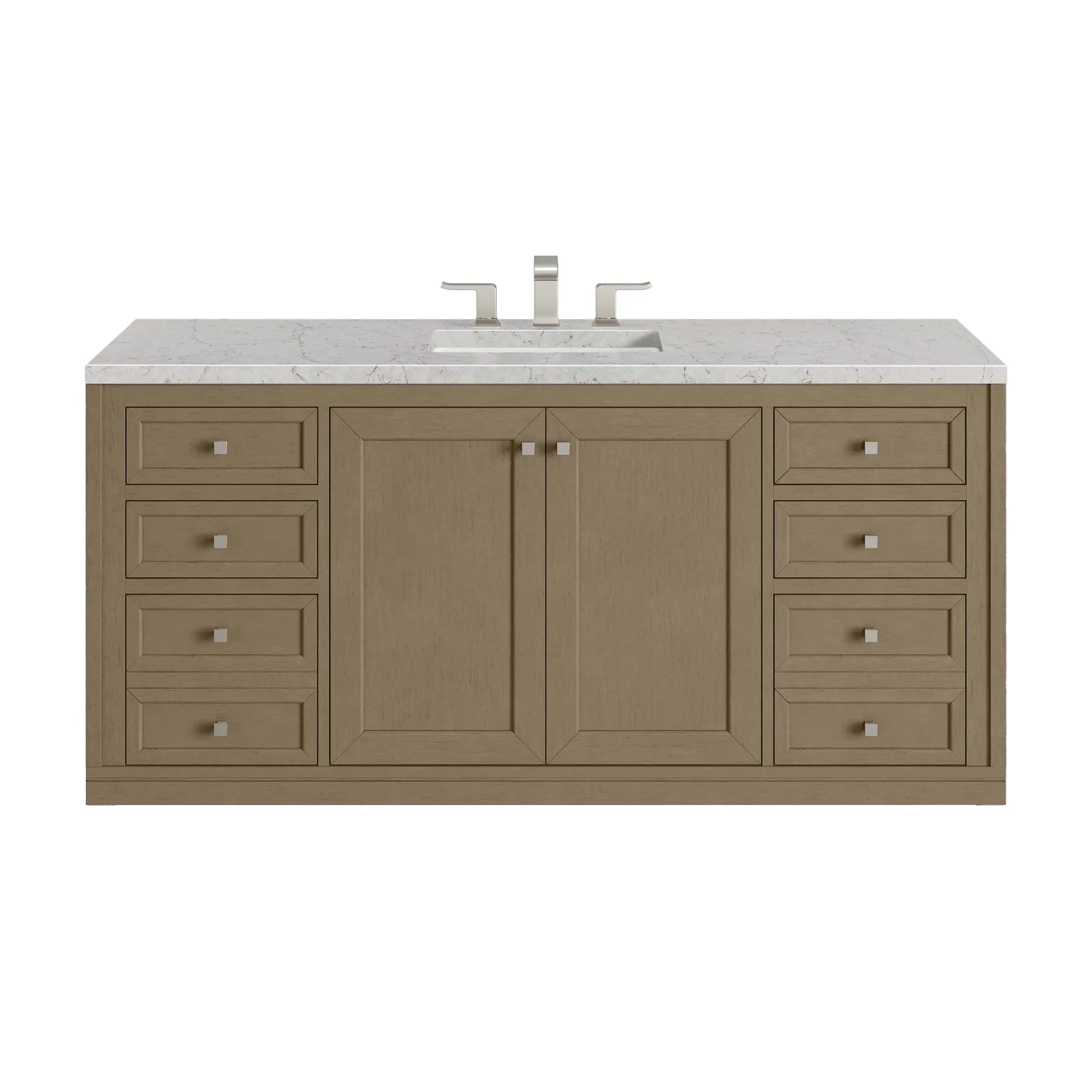 60" Chicago Single Vanity in Walnut Whisper-Eternal Jasmine Pearl Silestone-8" Widespread image 2