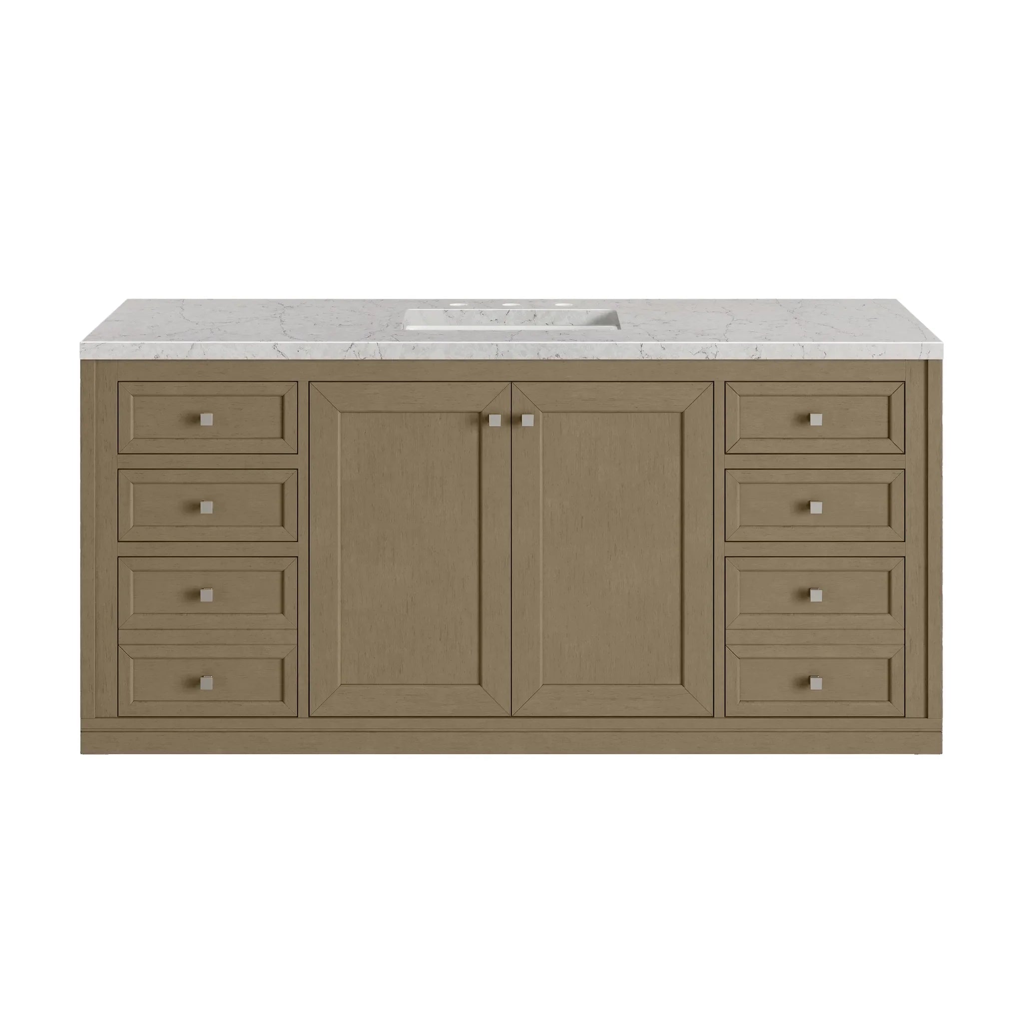 60" Chicago Single Vanity in Walnut Whisper-Eternal Jasmine Pearl Silestone-8" Widespread image 3