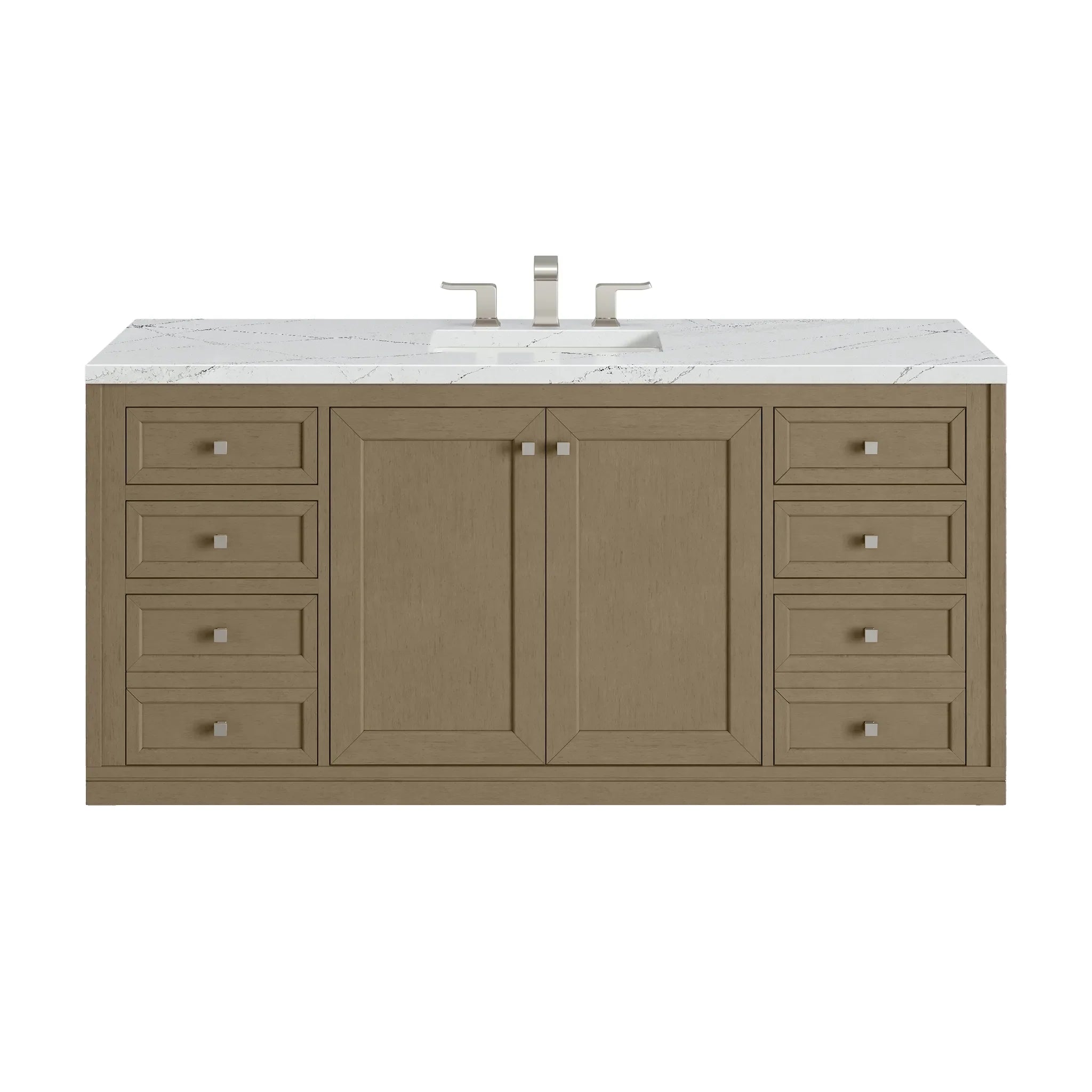 60" Chicago Single Vanity in Walnut Whisper-Ethereal Noctis Silestone-8" Widespread image 2