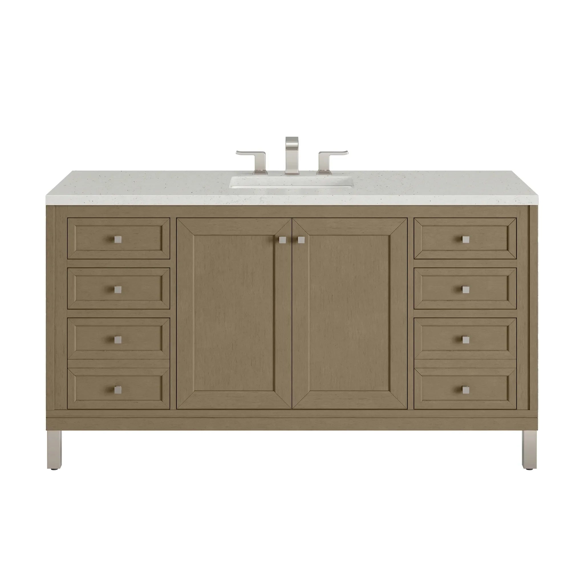 60" Chicago Single Vanity in Walnut Whisper-Lime Delight Silestone-8" Widespread image