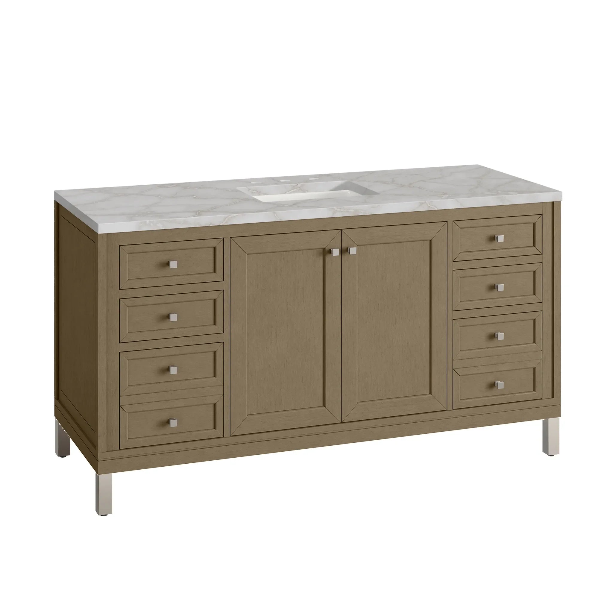 60" Chicago Single Vanity in Walnut Whisper-Victorian Silver Silestone-8" Widespread image 9
