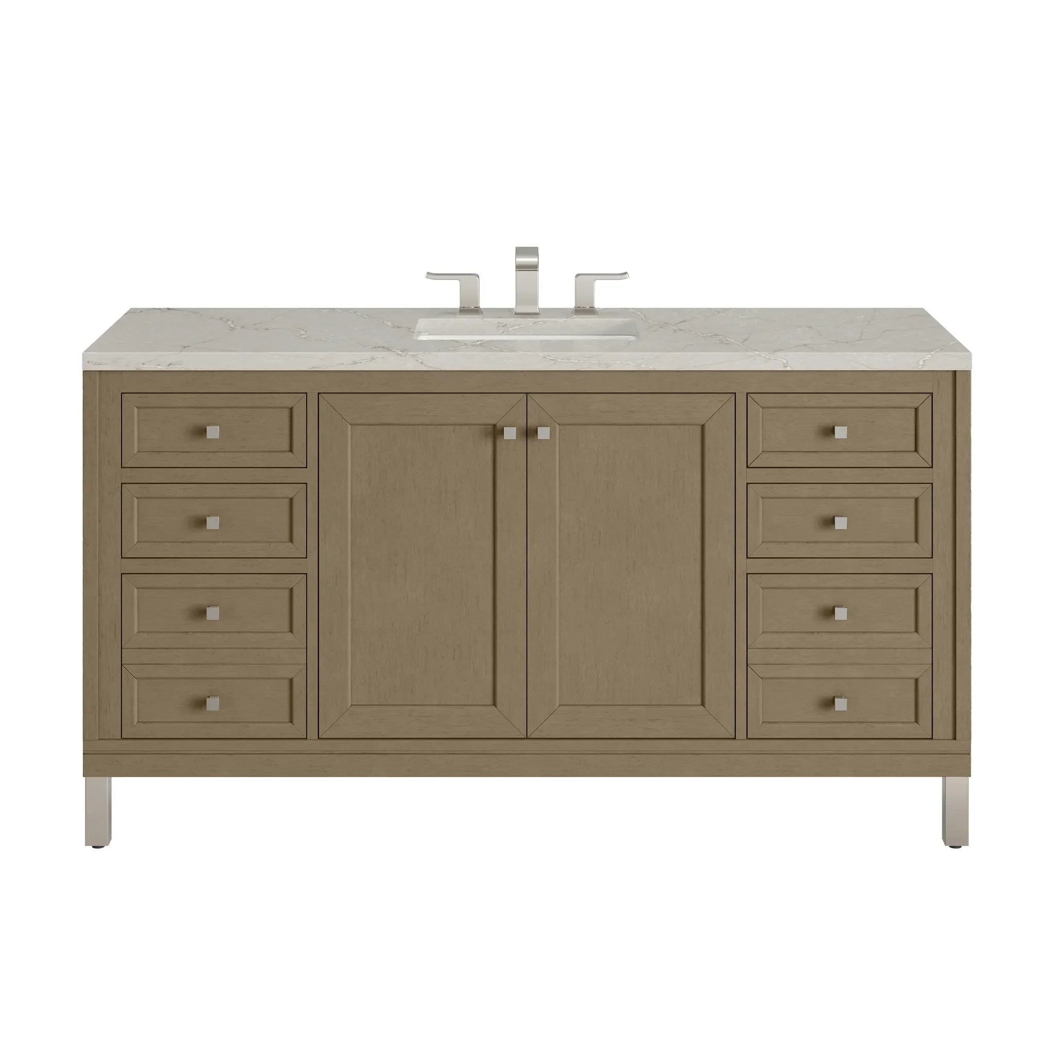 60" Chicago Single Vanity in Walnut Whisper-Victorian Silver Silestone-8" Widespread image