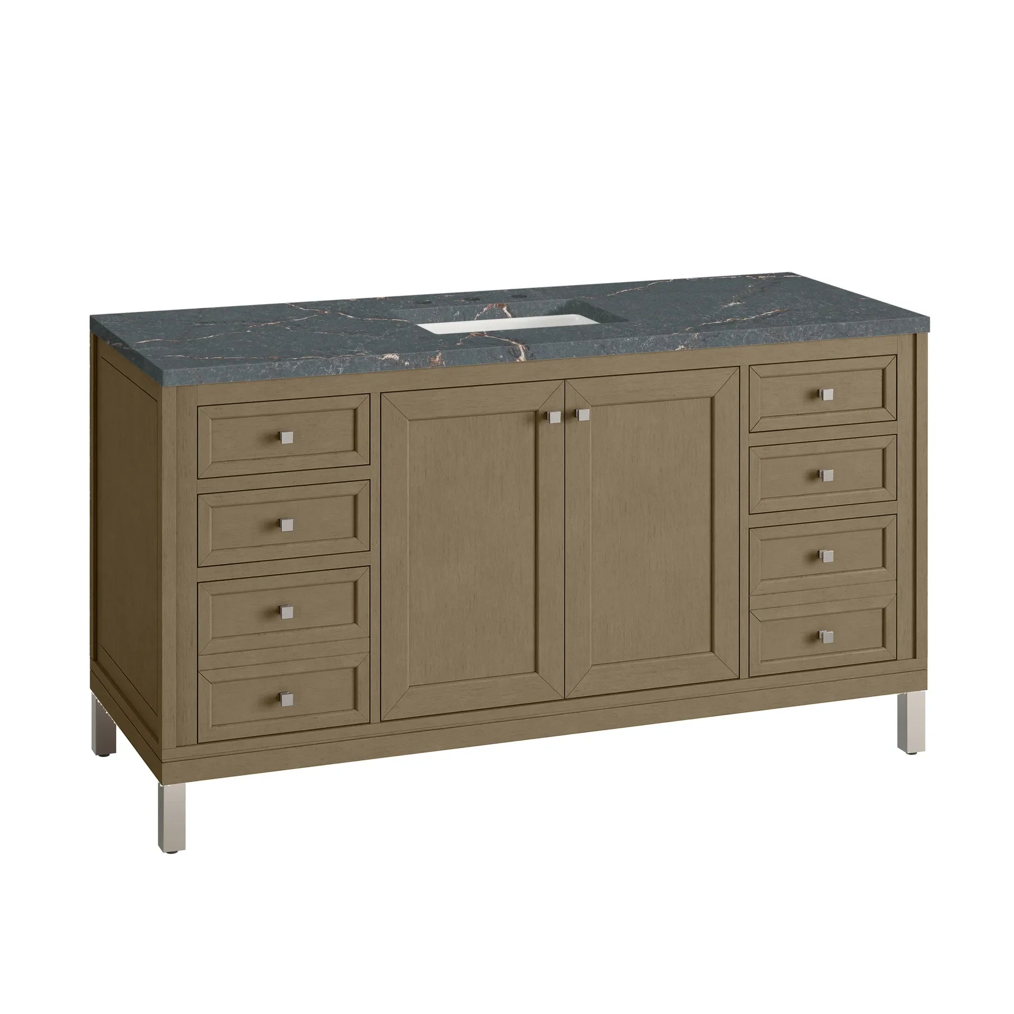 60" Chicago Single Vanity in Walnut Whisper, w/FreePower Wireless Charger-Parisien Bleu Silestone-8" Widespread image 12