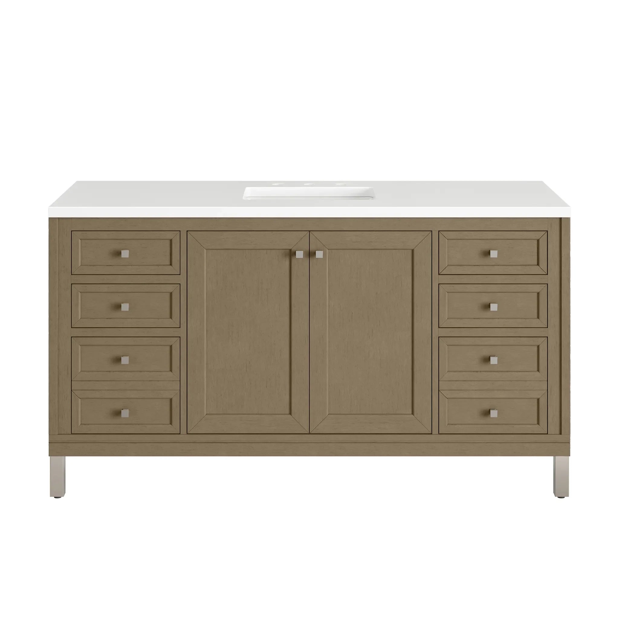60" Chicago Single Vanity in Walnut Whisper-White Zeus Silestone-8" Widespread image 1
