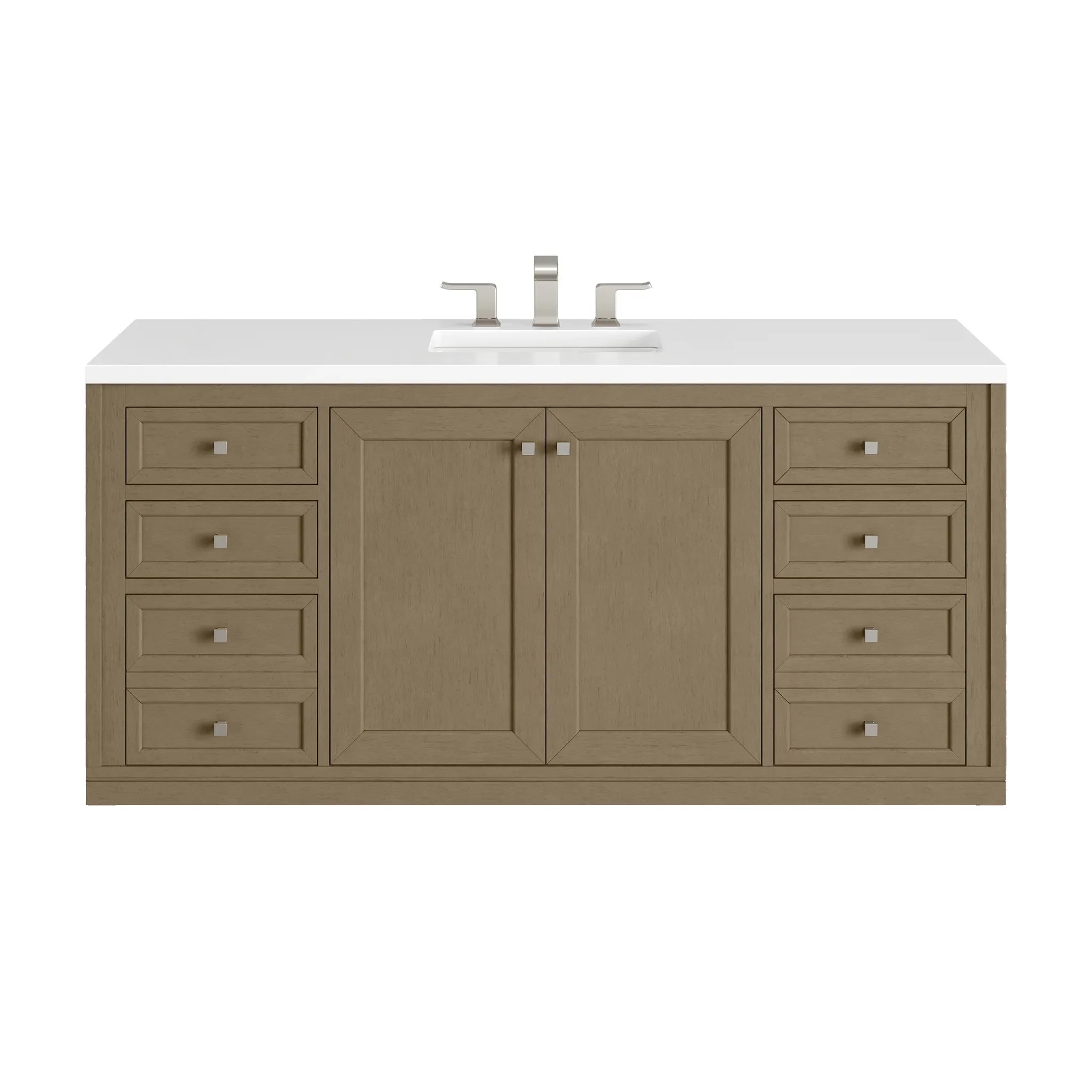 60" Chicago Single Vanity in Walnut Whisper-White Zeus Silestone-8" Widespread image 2