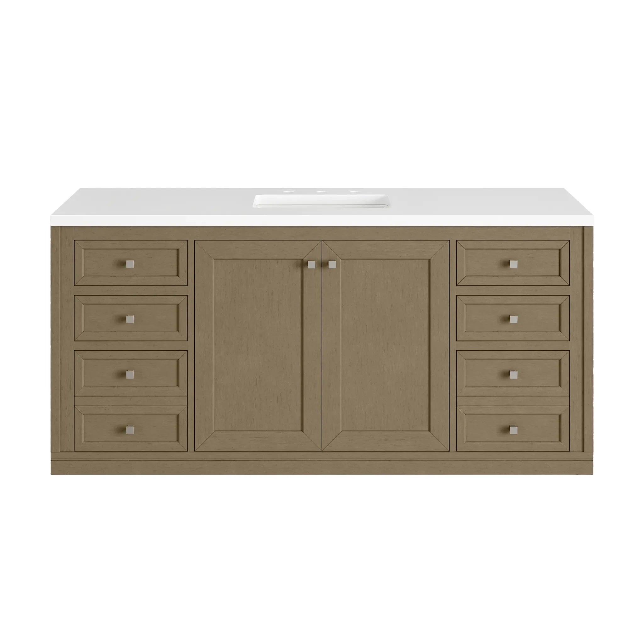 60" Chicago Single Vanity in Walnut Whisper-White Zeus Silestone-8" Widespread image 3
