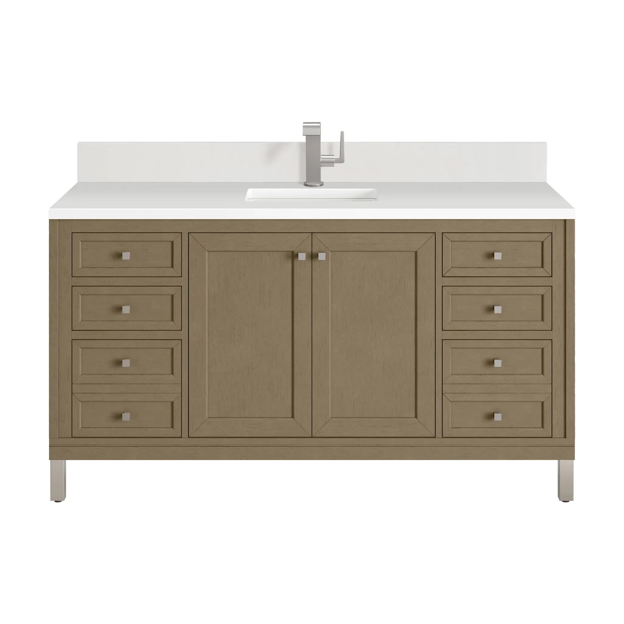 60" Chicago Single Vanity in Walnut Whisper-White Zeus Silestone & Backsplash-Single Hole image