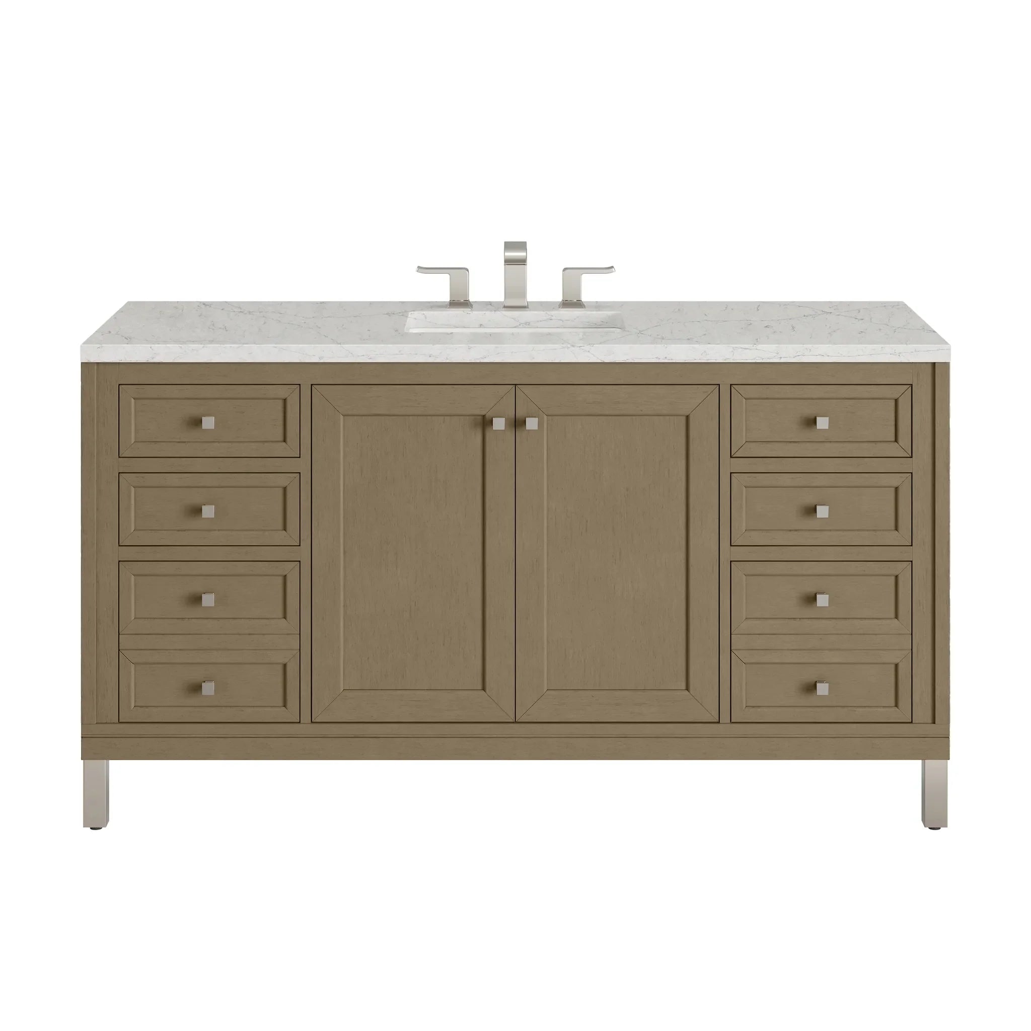 60" Chicago Single Vanity in Walnut Whisper, Wireless Charger-Eternal Jasmine Pearl Silestone-8" Widespread image