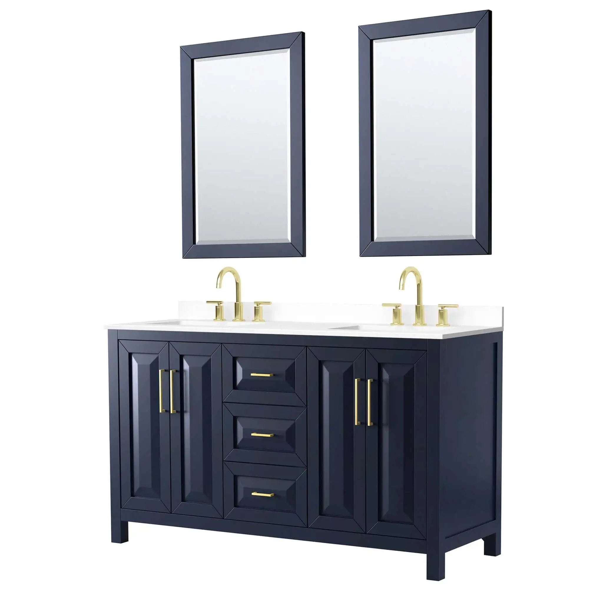 60" Daria Double Bathroom Vanity in Dark Blue with Brushed Gold Trim & 24" Mirror by Wyndham