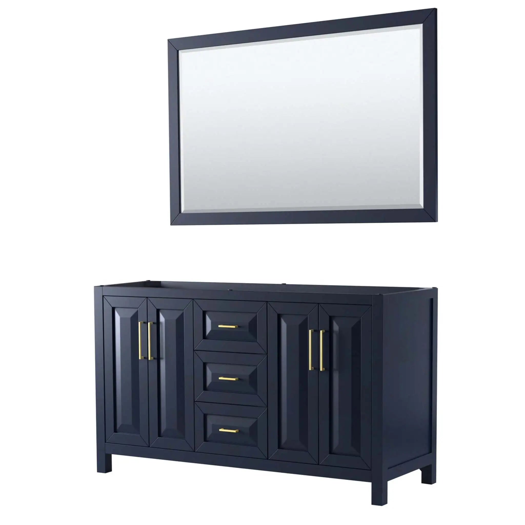 60" Daria Double Bathroom Vanity in Dark Blue with Brushed Gold Trim & 58" Mirror by Wyndham