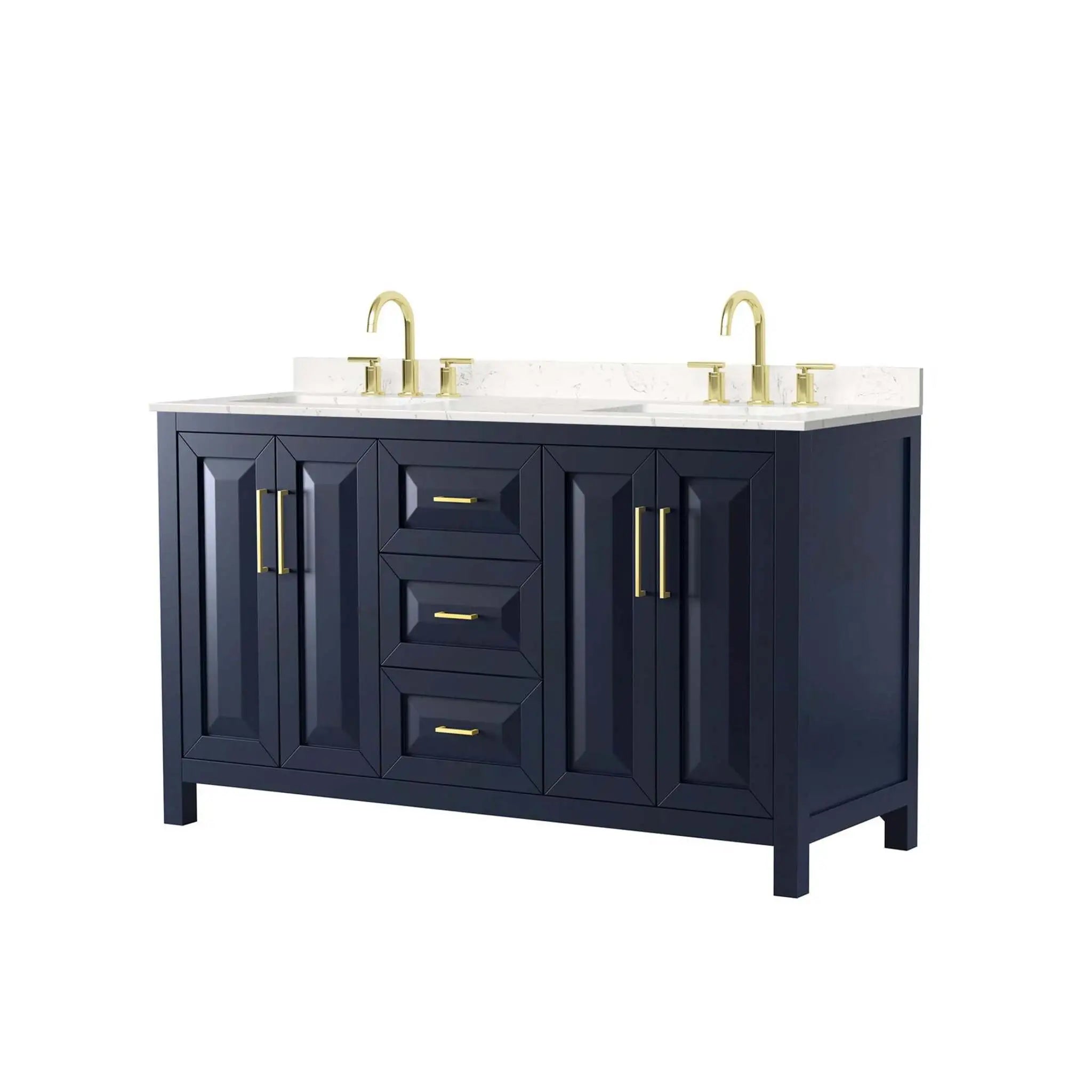 60" Daria Double Bathroom Vanity in Dark Blue with Brushed Gold Trim by Wyndham