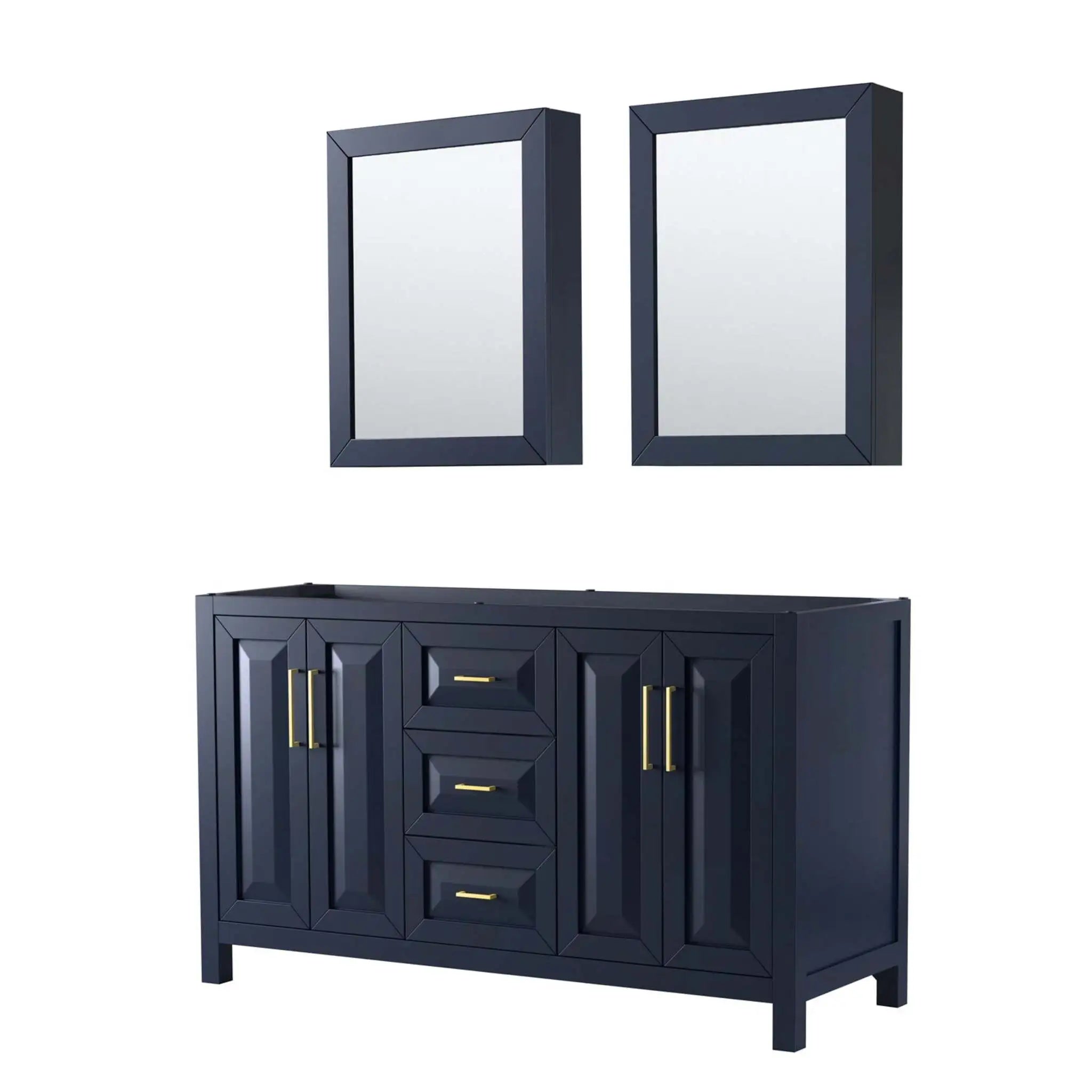 60" Daria Double Bathroom Vanity in Dark Blue with Brushed Gold Trim & Medicine Cabinet by Wyndham